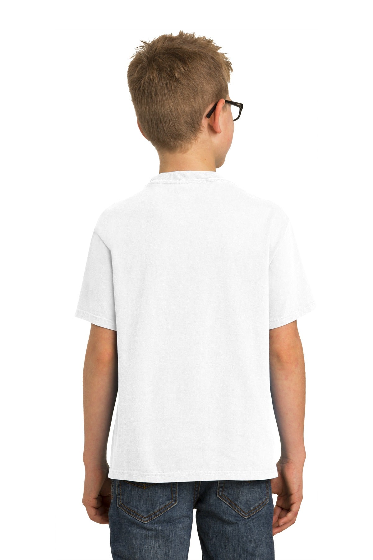 Custom Embroidered Port & Company Youth Beach Wash Garment-Dyed Tee. PC099Y,White