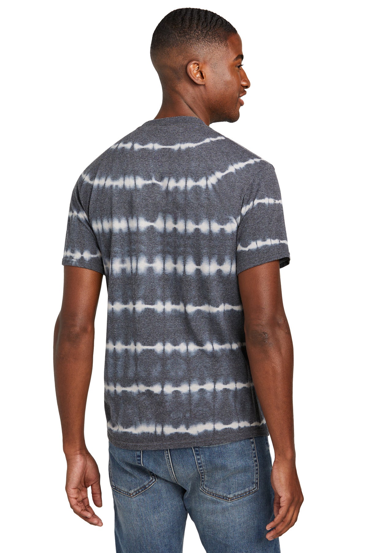 Custom Embroidered Port & Company Allover Stripe Tie-Dye Tee PC142,Graphite/ Light Grey