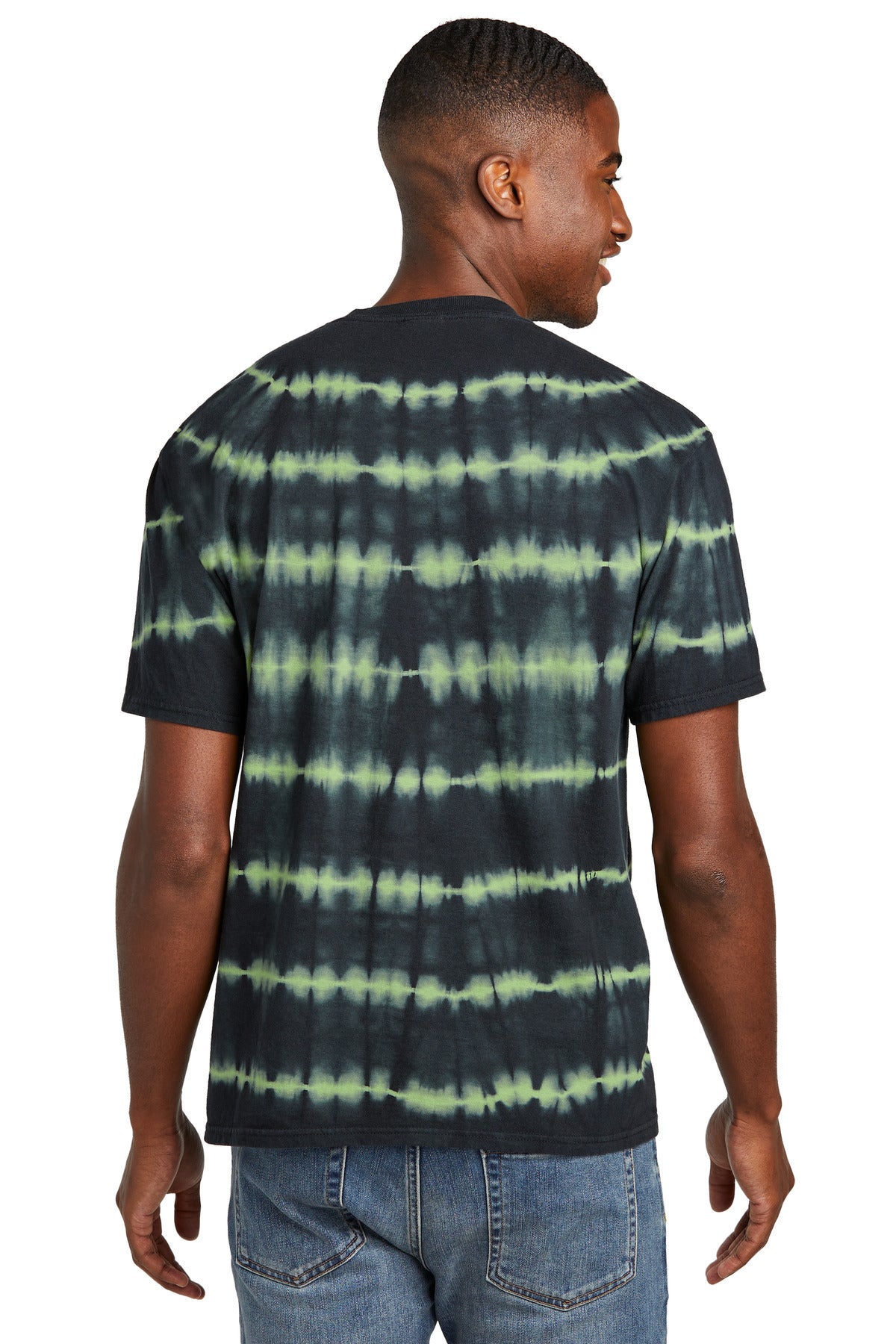 Custom Embroidered Port & Company Allover Stripe Tie-Dye Tee PC142,Green Tea/ Black