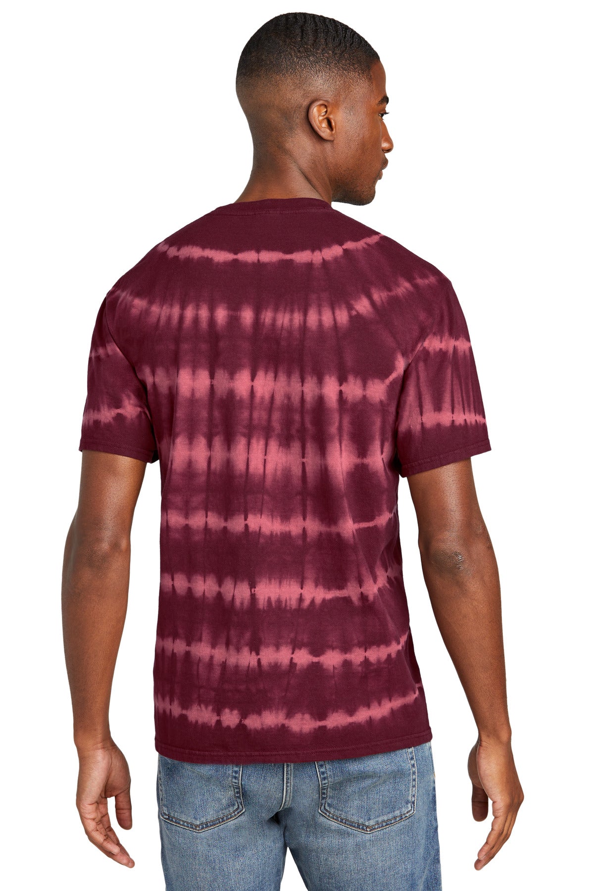 Custom Embroidered Port & Company Allover Stripe Tie-Dye Tee PC142,Merlot/ Burgundy
