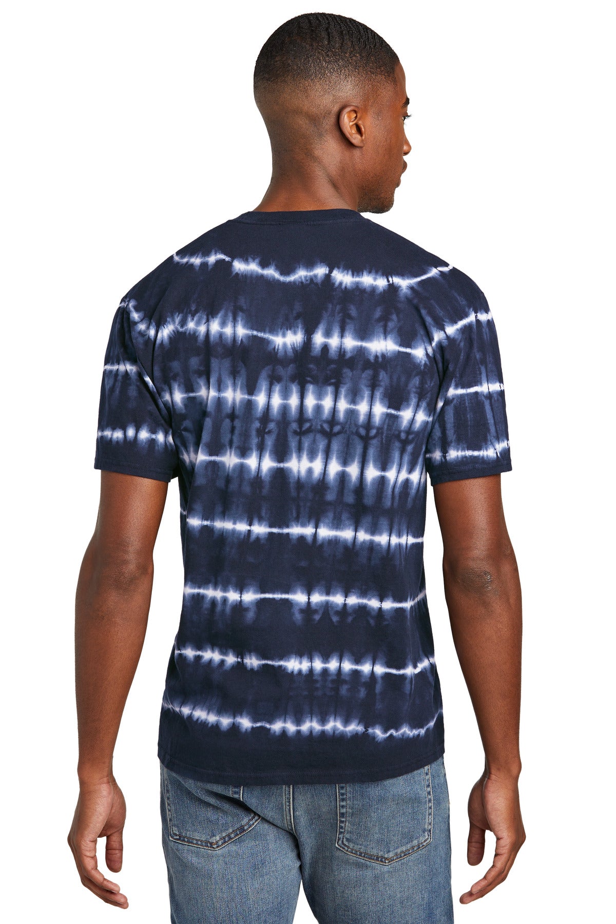 Custom Embroidered Port & Company Allover Stripe Tie-Dye Tee PC142,True Navy/ White