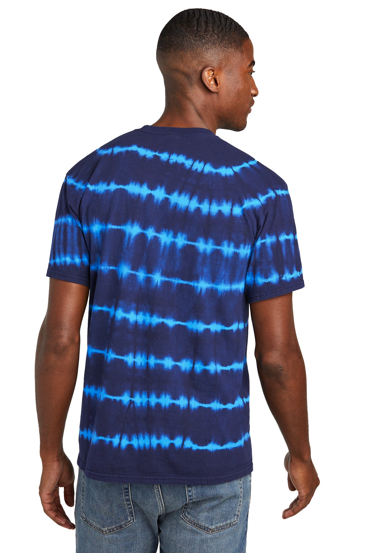 Custom Embroidered Port & Company Allover Stripe Tie-Dye Tee PC142,Turquoise/ Team Navy