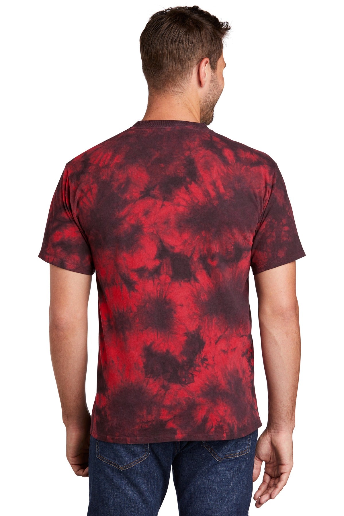 Custom Embroidered Port & Company Crystal Tie-Dye Tee PC145,Black/ Red