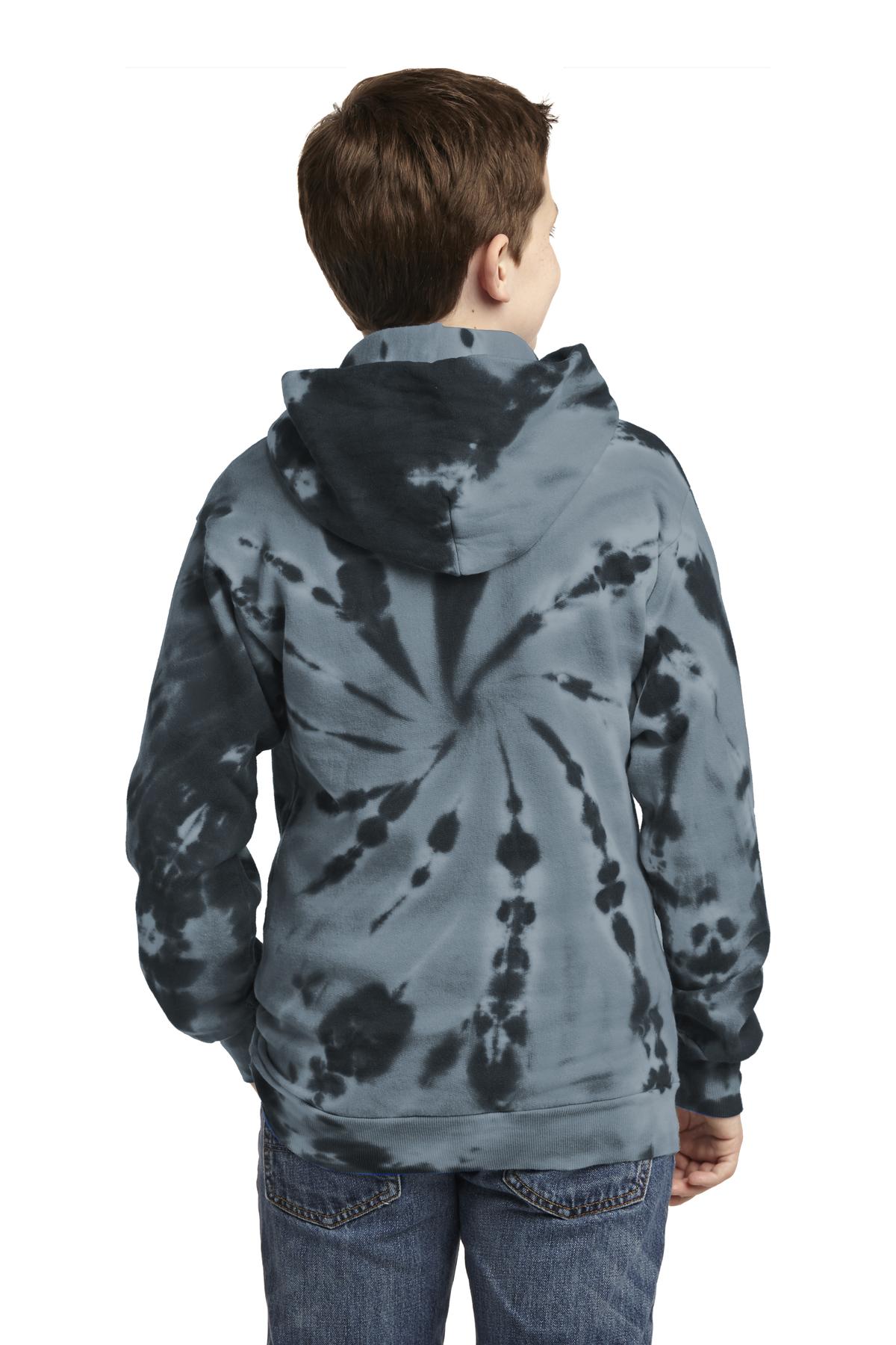 Custom Embroidered Port & Company Youth Tie-Dye Pullover Hooded Sweatshirt. PC146Y,Black