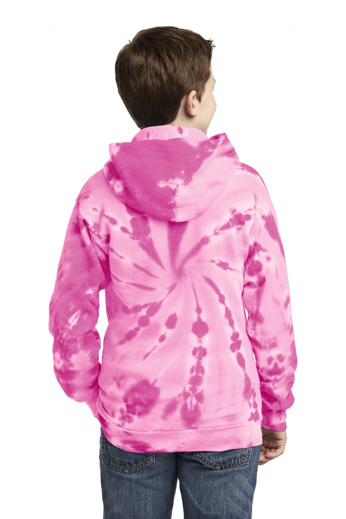 Custom Embroidered Port & Company Youth Tie-Dye Pullover Hooded Sweatshirt. PC146Y,Pink