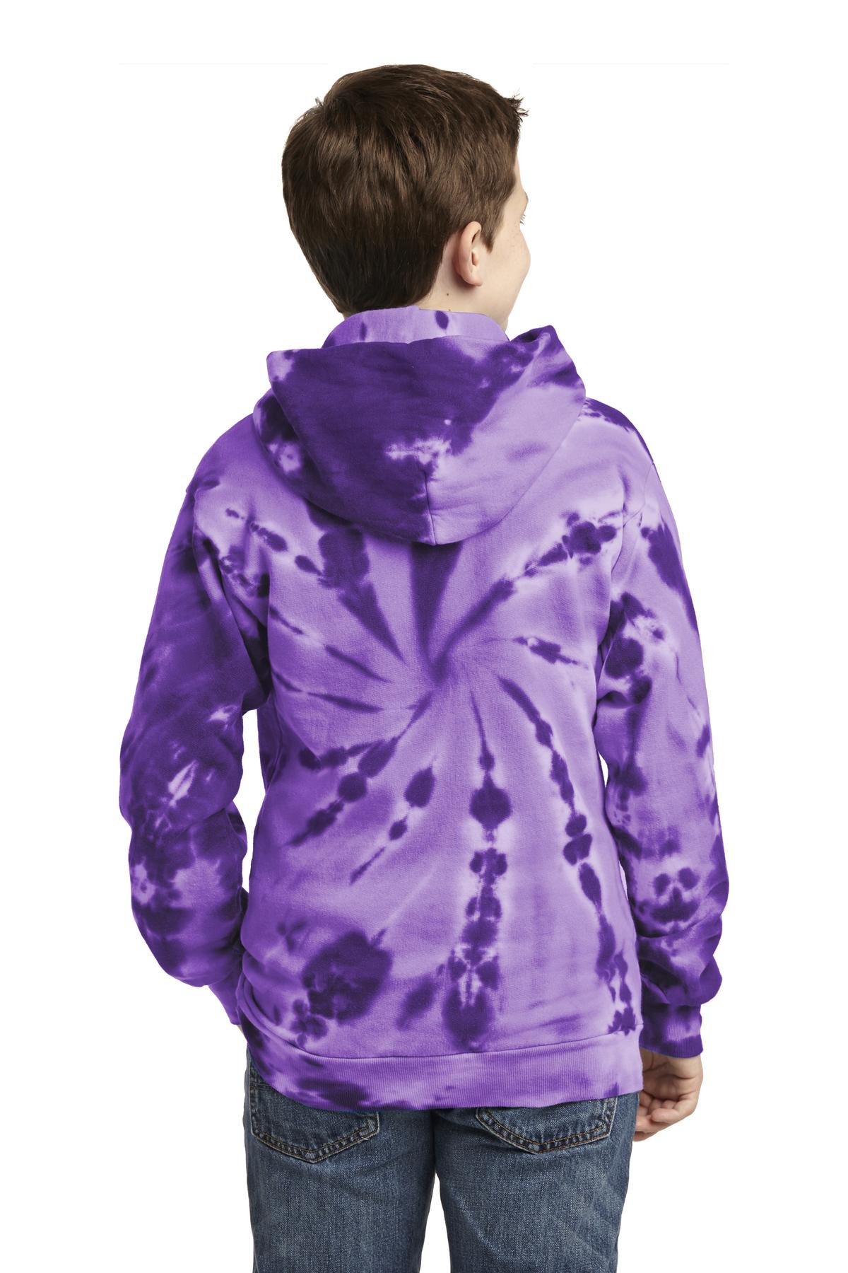 Custom Embroidered Port & Company Youth Tie-Dye Pullover Hooded Sweatshirt. PC146Y,Purple