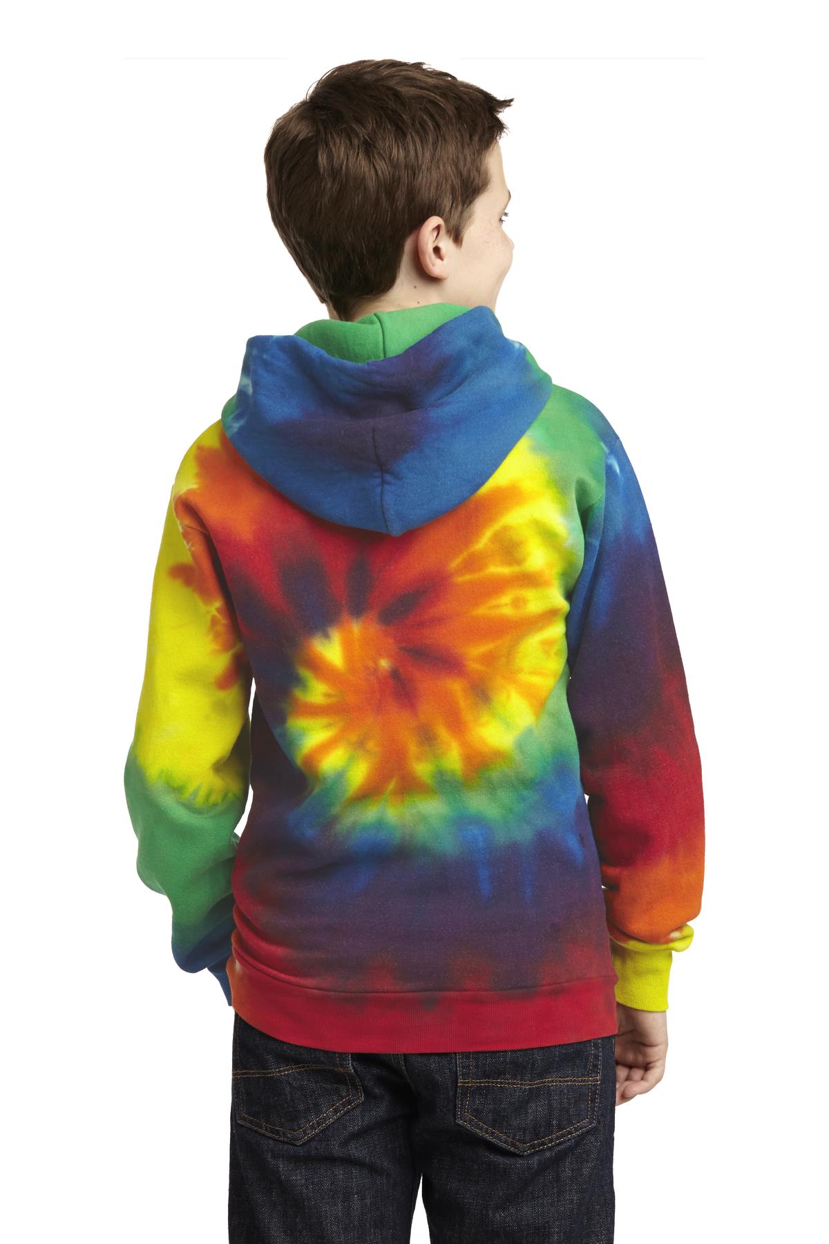 Custom Embroidered Port & Company Youth Tie-Dye Pullover Hooded Sweatshirt. PC146Y,Rainbow