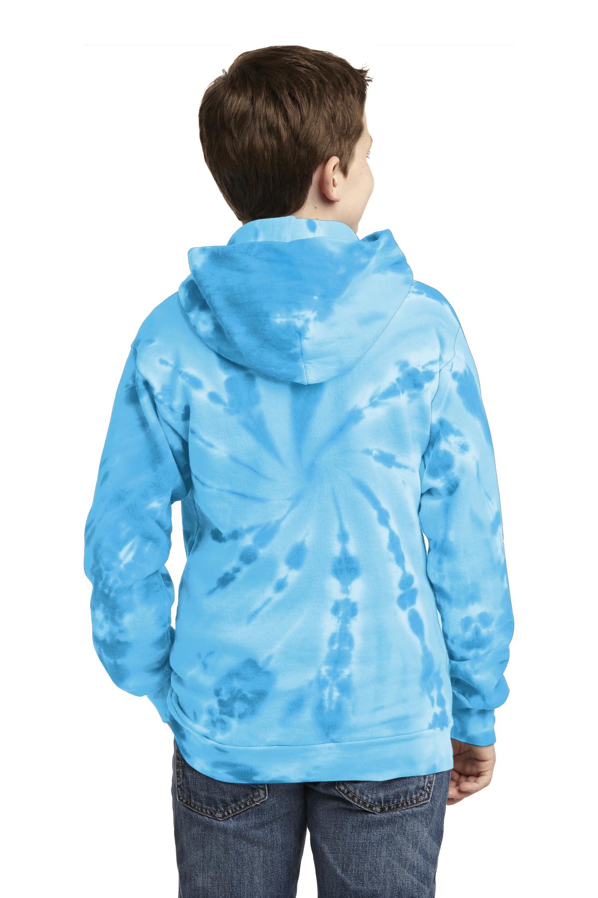 Custom Embroidered Port & Company Youth Tie-Dye Pullover Hooded Sweatshirt. PC146Y,Turquoise