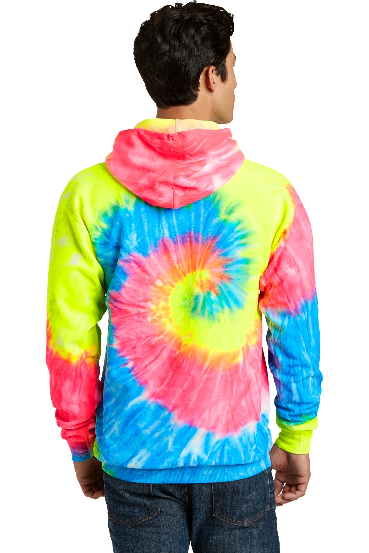 Custom Embroidered Port & Company Tie-Dye Pullover Hooded Sweatshirt. PC146,Neon Rainbow