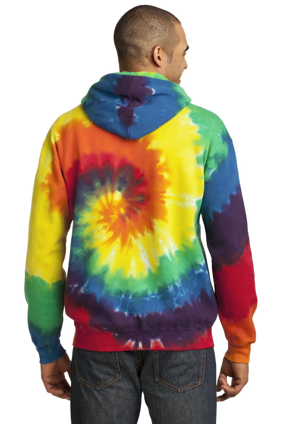 Custom Embroidered Port & Company Tie-Dye Pullover Hooded Sweatshirt. PC146,Rainbow