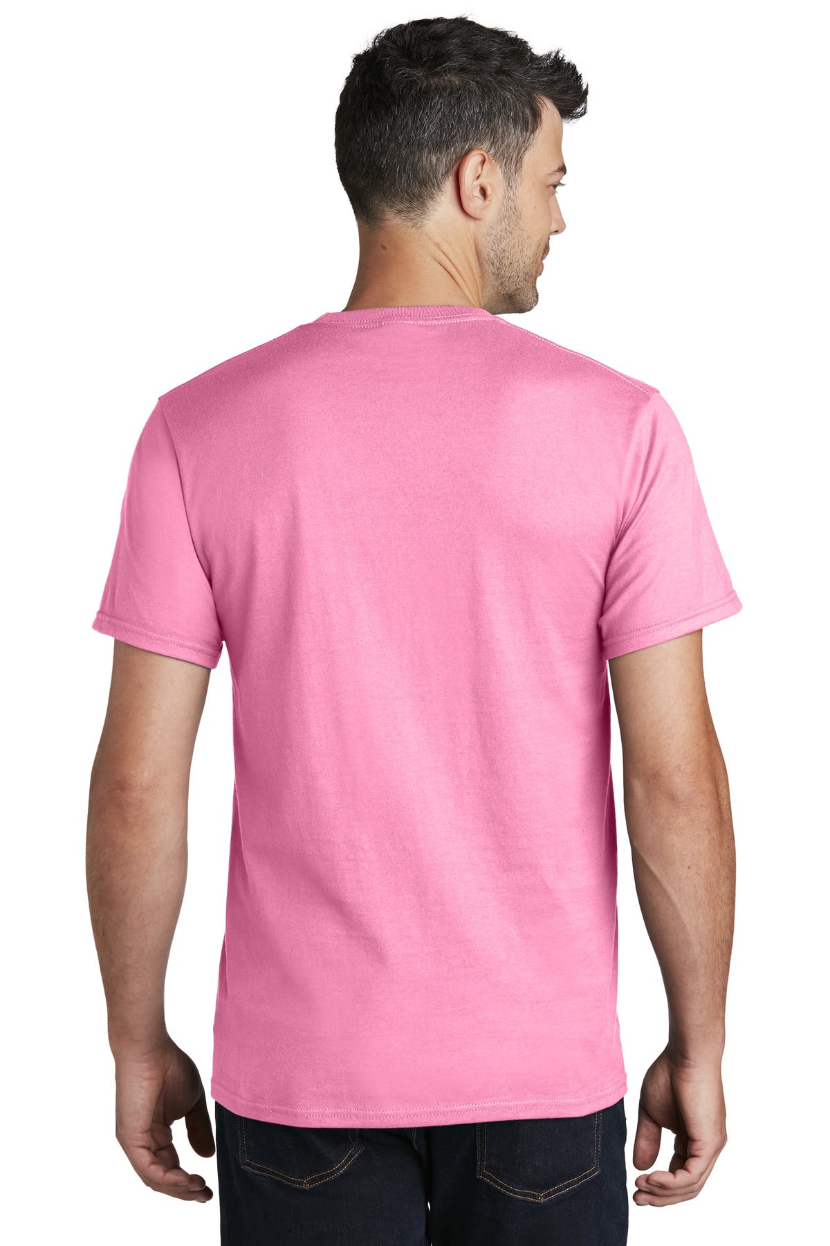 Custom Embroidered Port & Company - Ring Spun Cotton Tee. PC150,Candy Pink