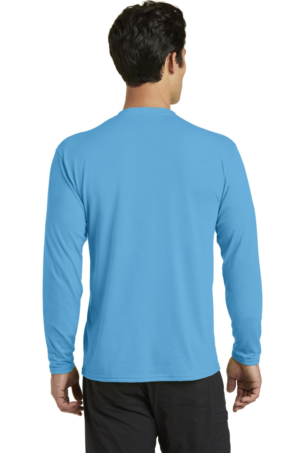 Custom Embroidered Port & Company Long Sleeve Performance Blend Tee. PC381LS,Aquatic Blue
