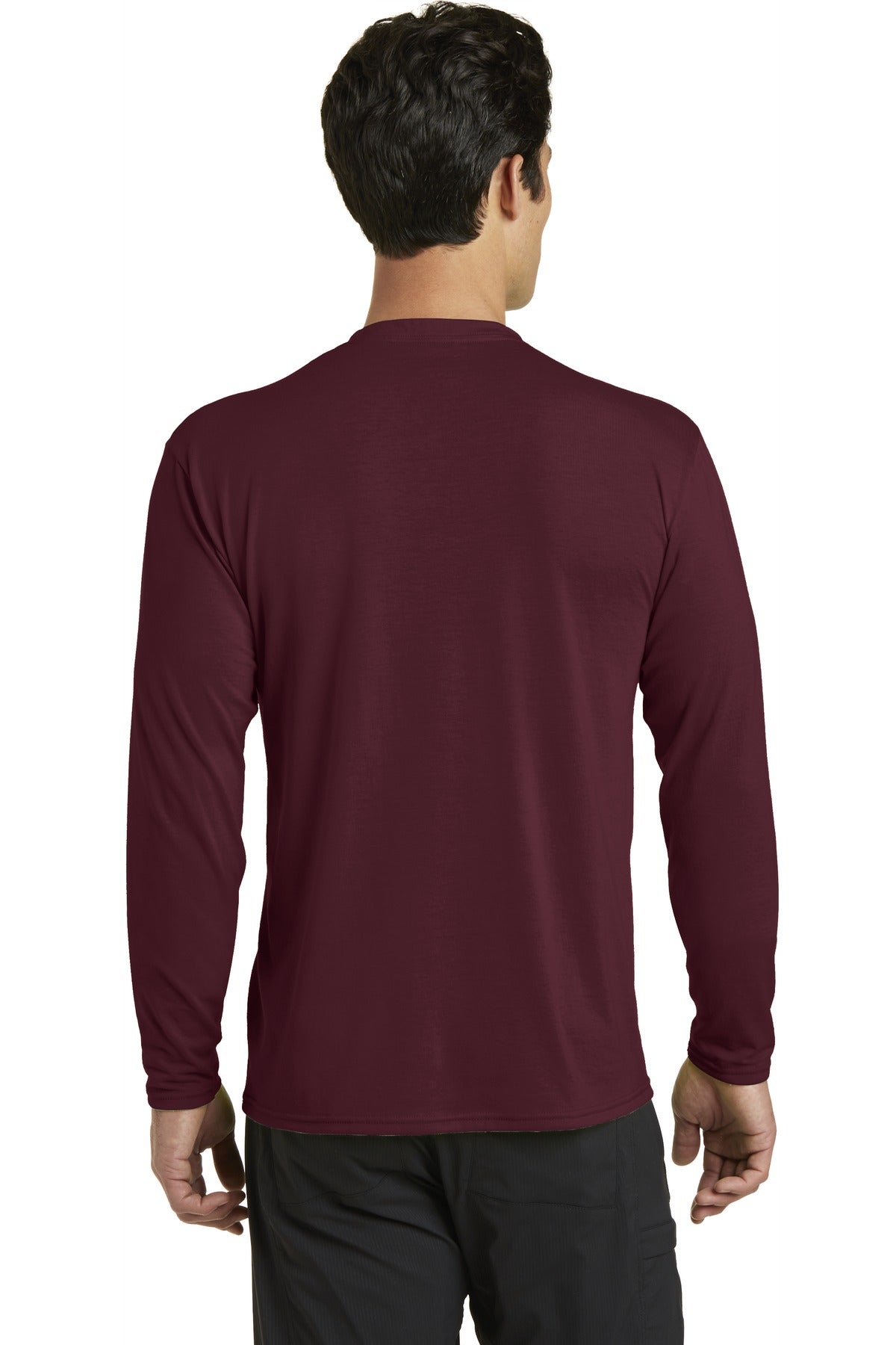 Custom Embroidered Port & Company Long Sleeve Performance Blend Tee. PC381LS,Athletic Maroon
