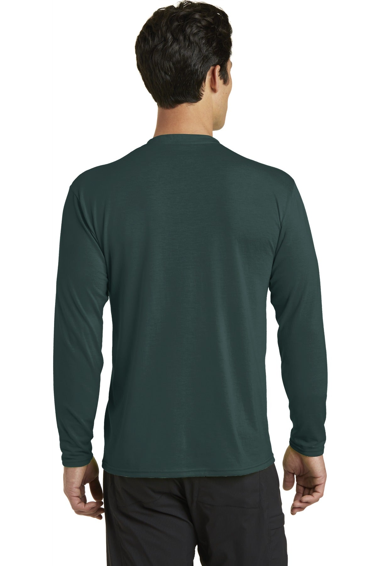 Custom Embroidered Port & Company Long Sleeve Performance Blend Tee. PC381LS,Dark Green