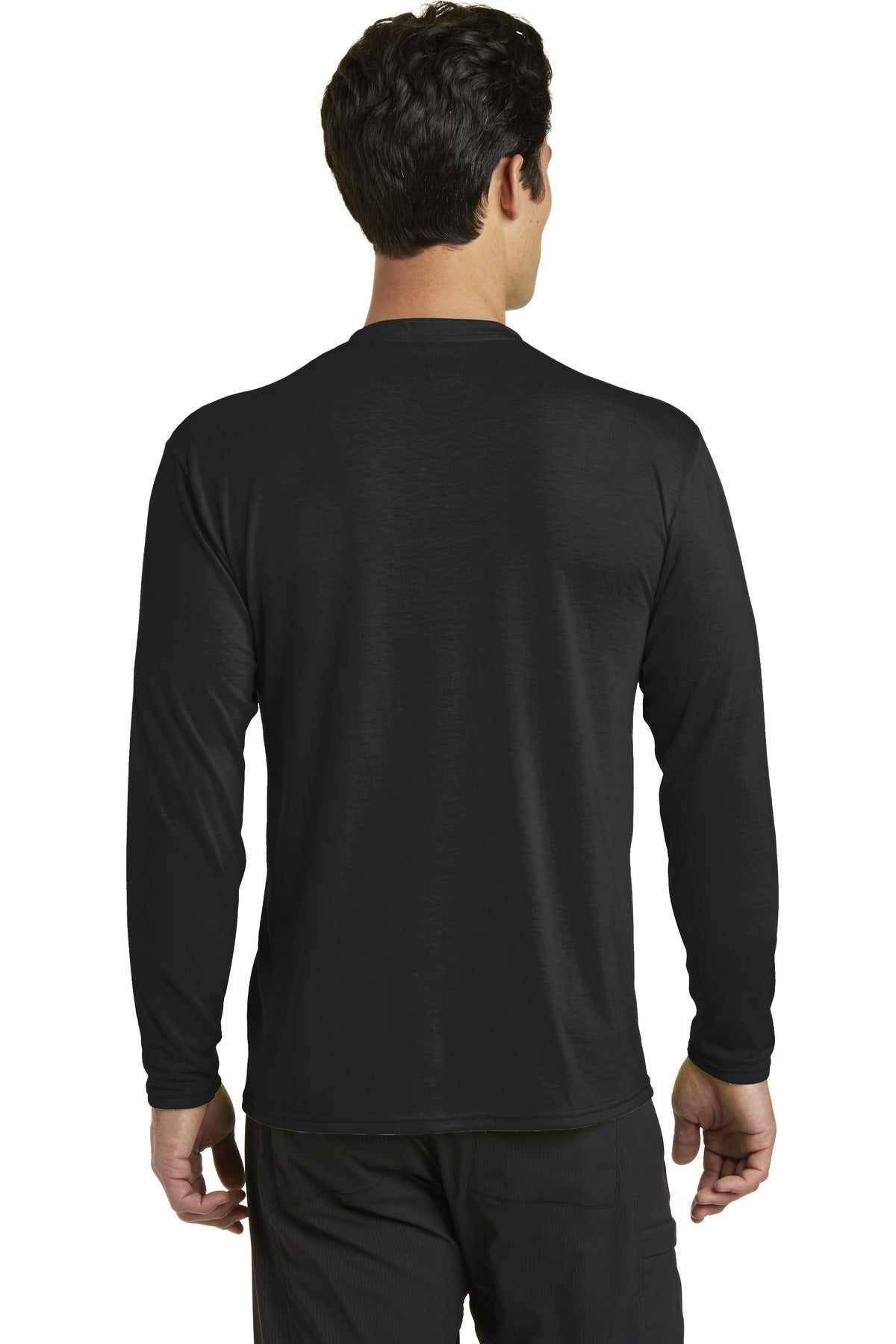 Custom Embroidered Port & Company Long Sleeve Performance Blend Tee. PC381LS,Jet Black
