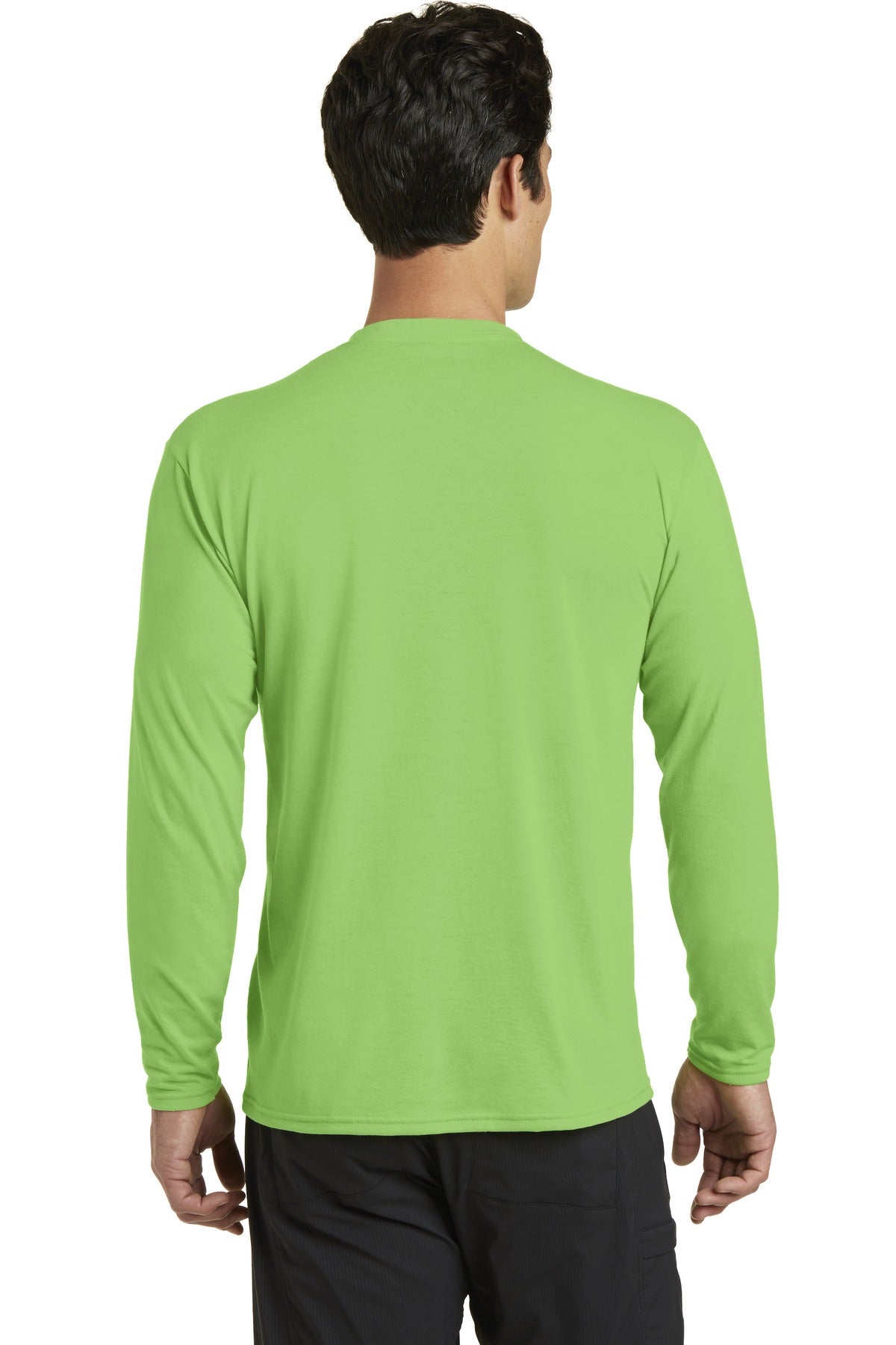 Custom Embroidered Port & Company Long Sleeve Performance Blend Tee. PC381LS,Lime