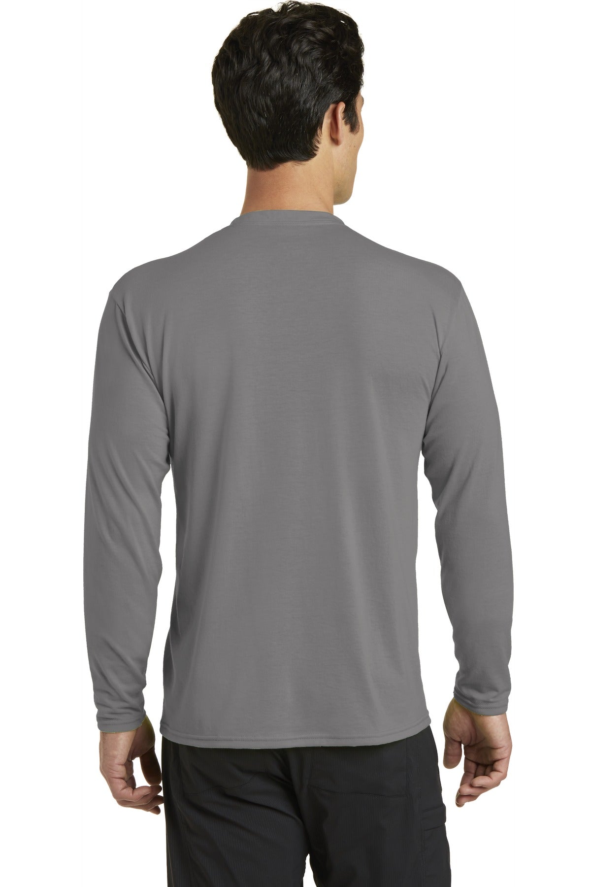 Custom Embroidered Port & Company Long Sleeve Performance Blend Tee. PC381LS,Medium Grey