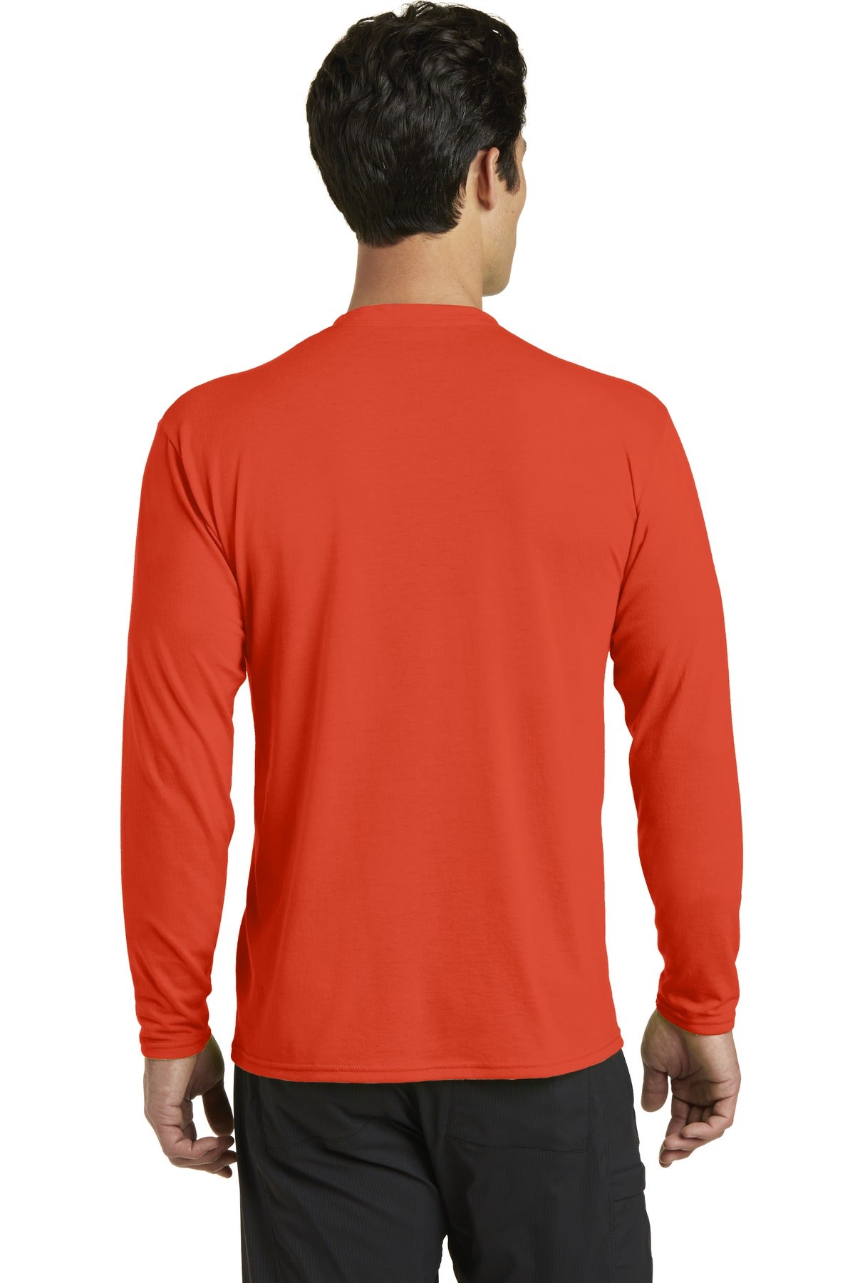Custom Embroidered Port & Company Long Sleeve Performance Blend Tee. PC381LS,Orange