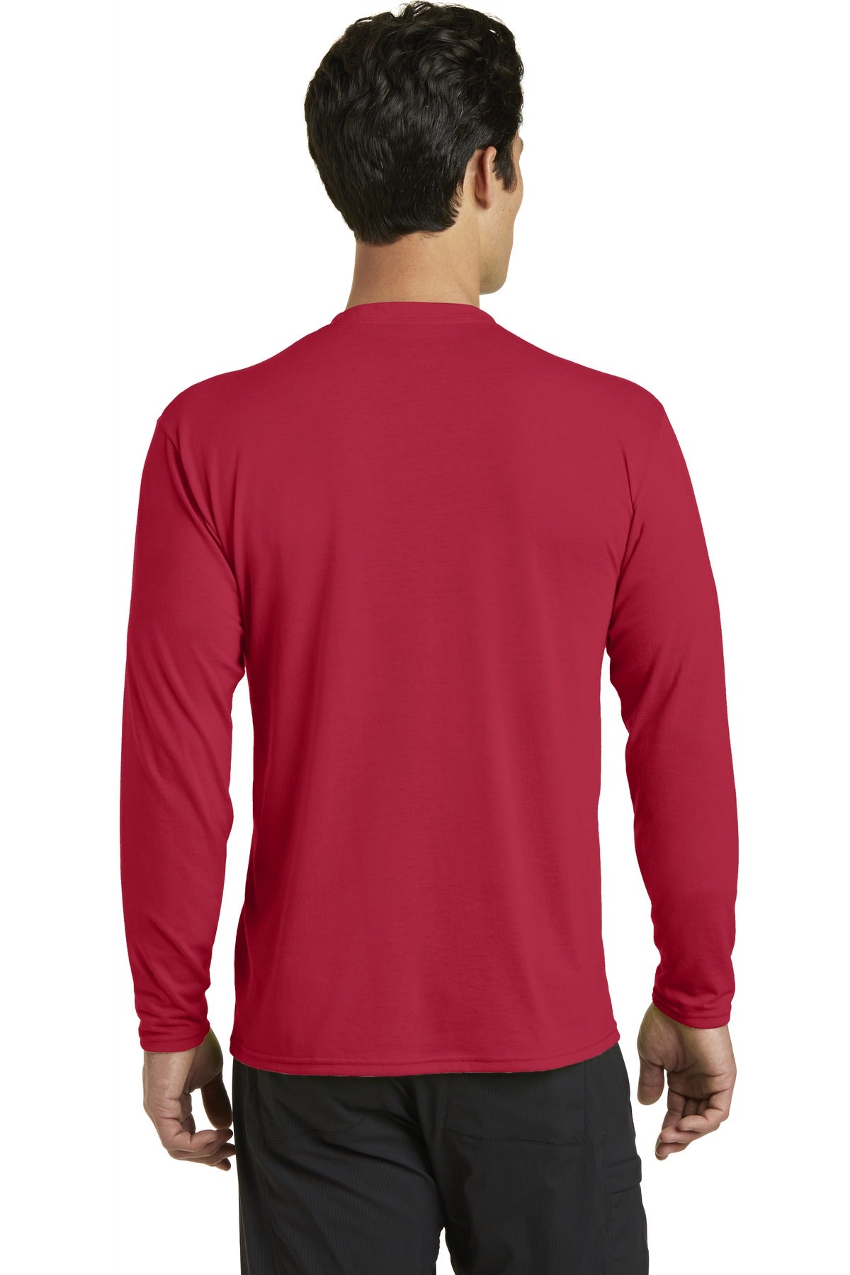 Custom Embroidered Port & Company Long Sleeve Performance Blend Tee. PC381LS,Red