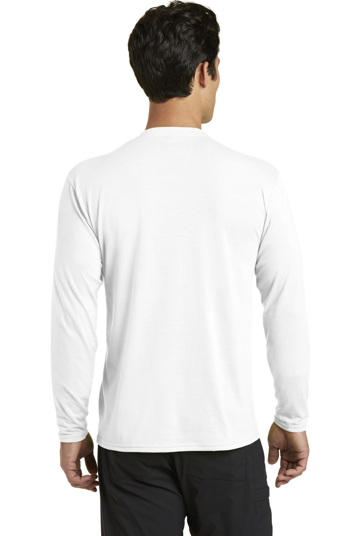 Custom Embroidered Port & Company Long Sleeve Performance Blend Tee. PC381LS,White