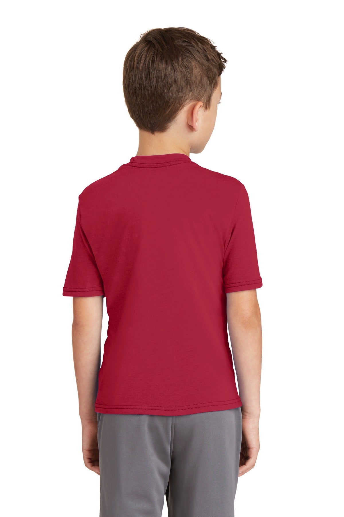 Custom Embroidered Port & Company Youth Performance Blend Tee. PC381Y,Red