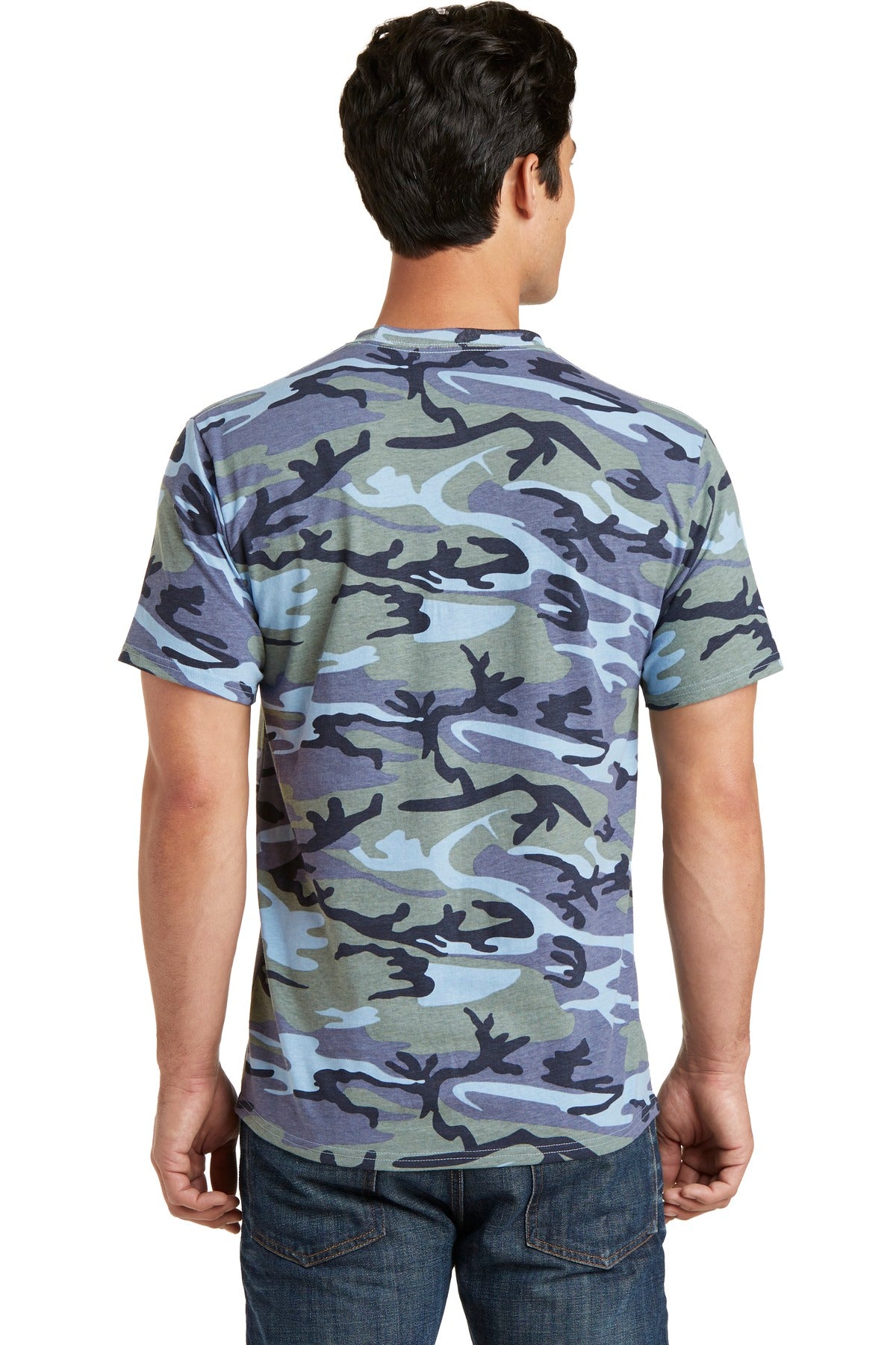 Custom Embroidered Port & Company Core Cotton Camo Tee. PC54C,Woodland Blue Camo