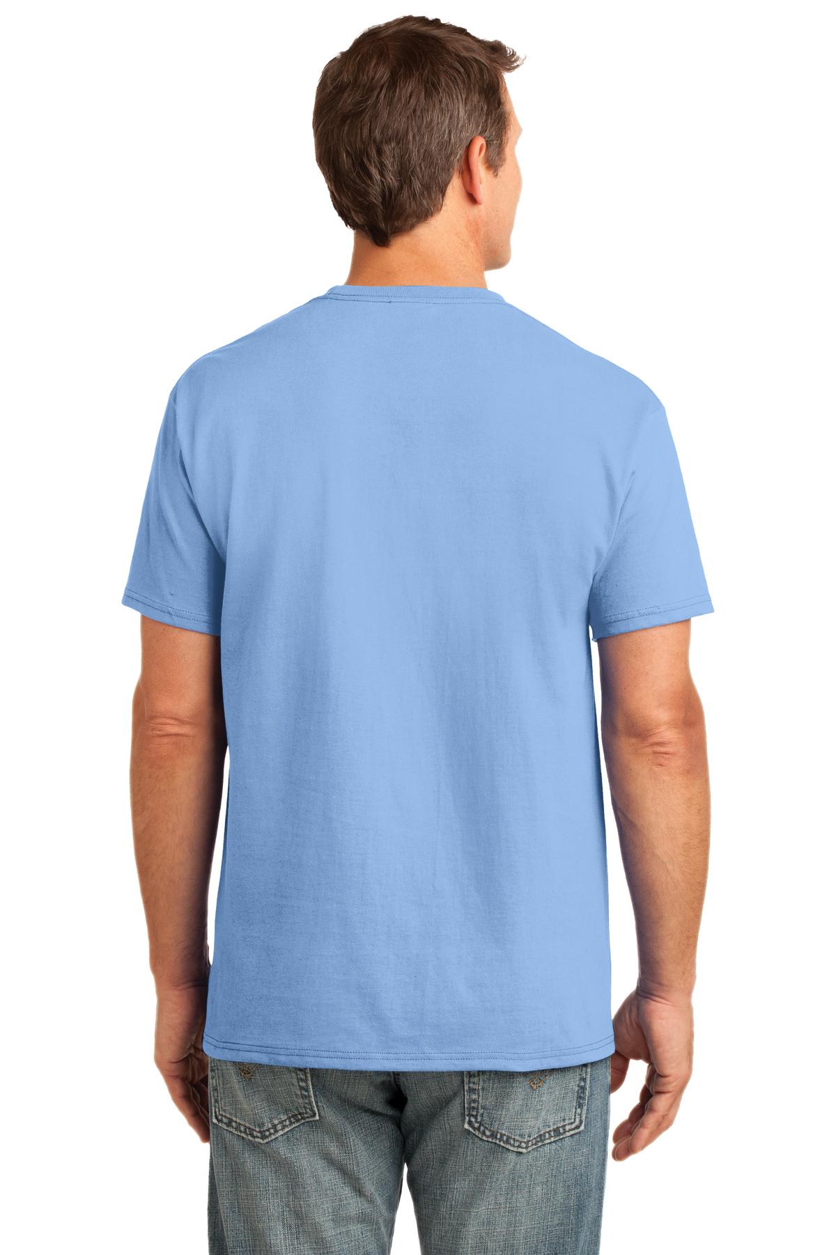 Custom Embroidered Port & Company Core Cotton Pocket Tee. PC54P,Light Blue