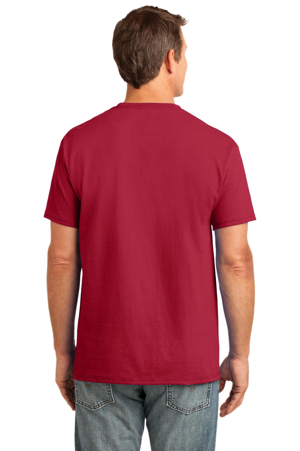 Custom Embroidered Port & Company Core Cotton Pocket Tee. PC54P,Red