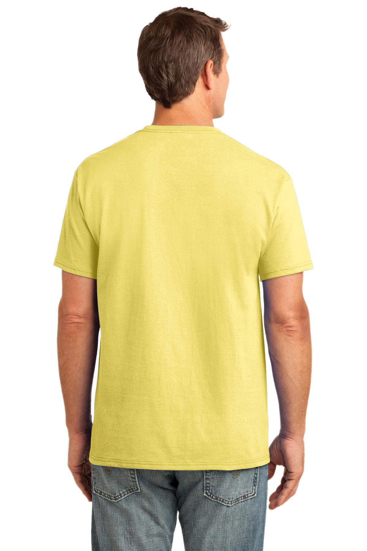 Custom Embroidered Port & Company Core Cotton Pocket Tee. PC54P,Yellow