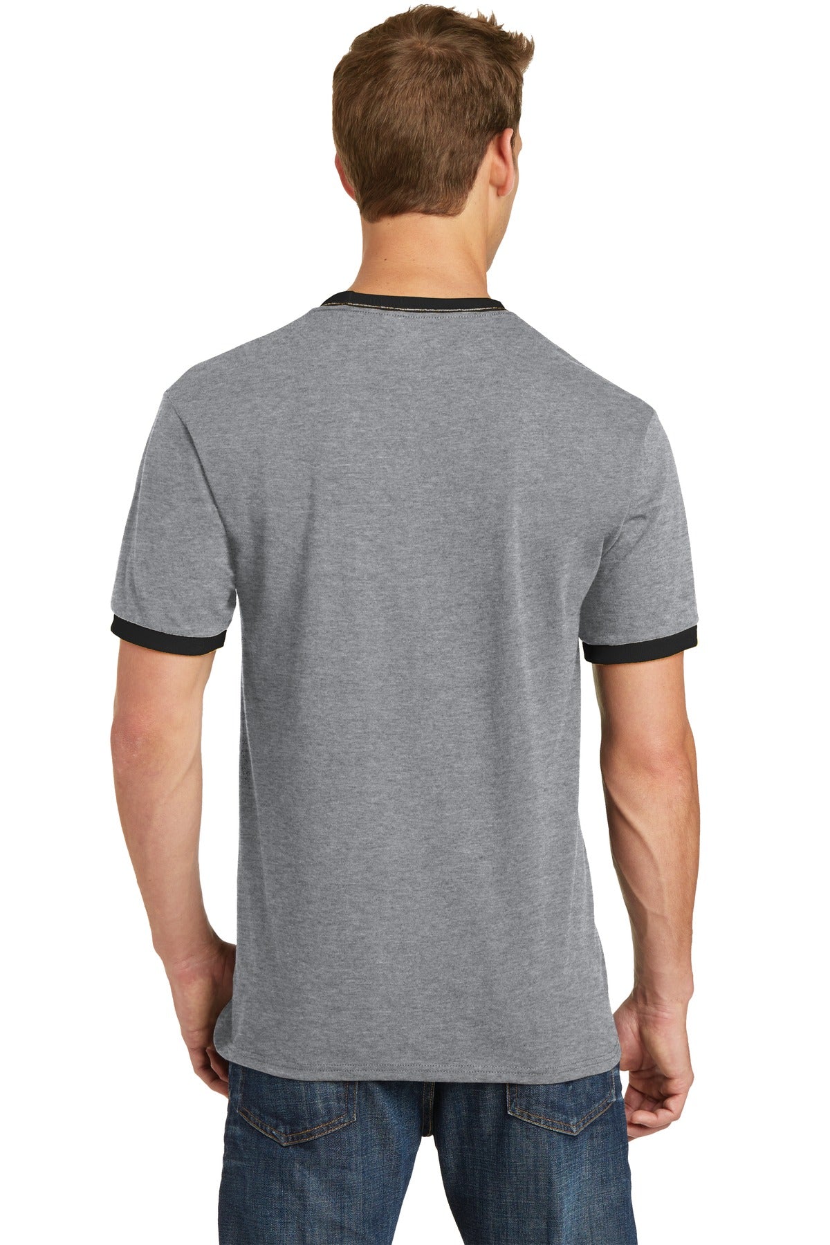Custom Embroidered Port & Company Core Cotton Ringer Tee. PC54R,Athletic Heather/ Jet Black