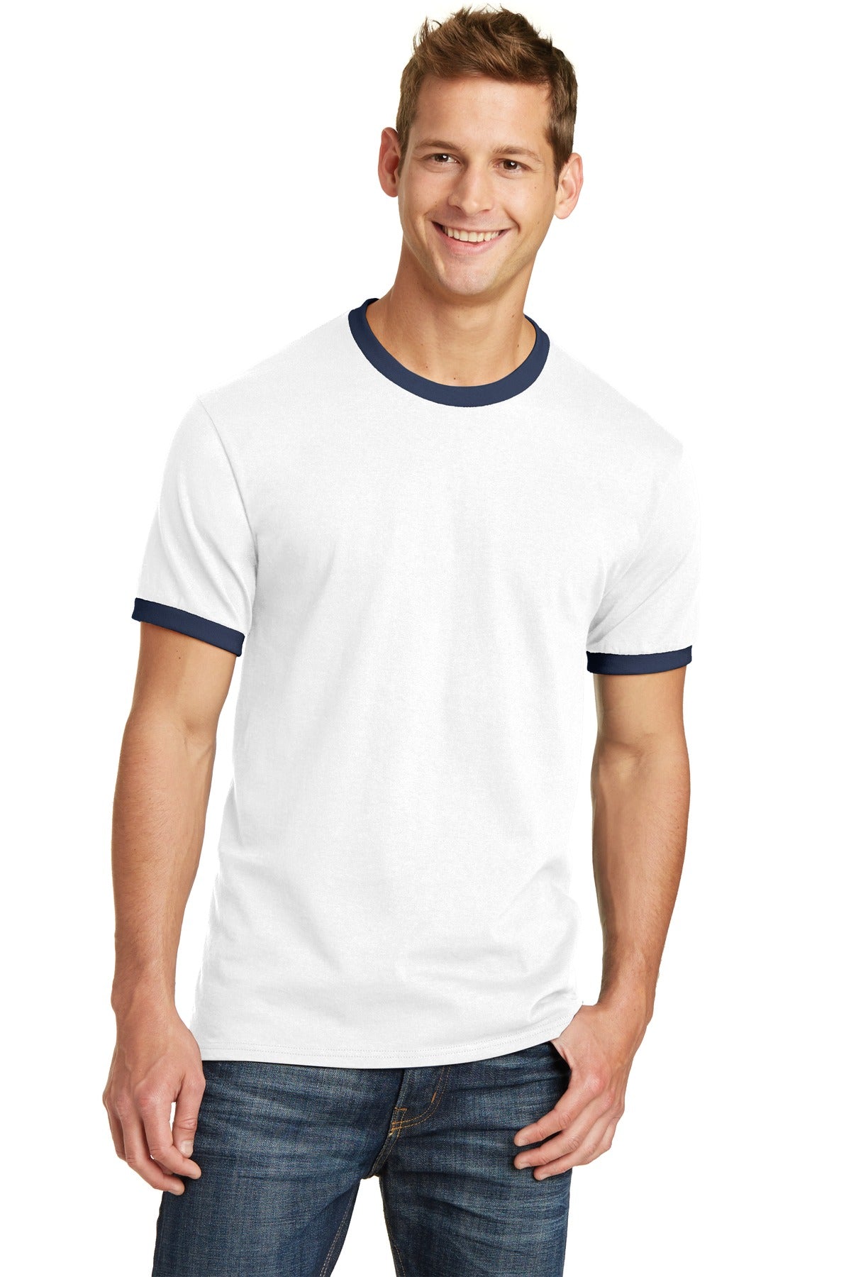 Port & Company Core Cotton Ringer Tee. PC54R