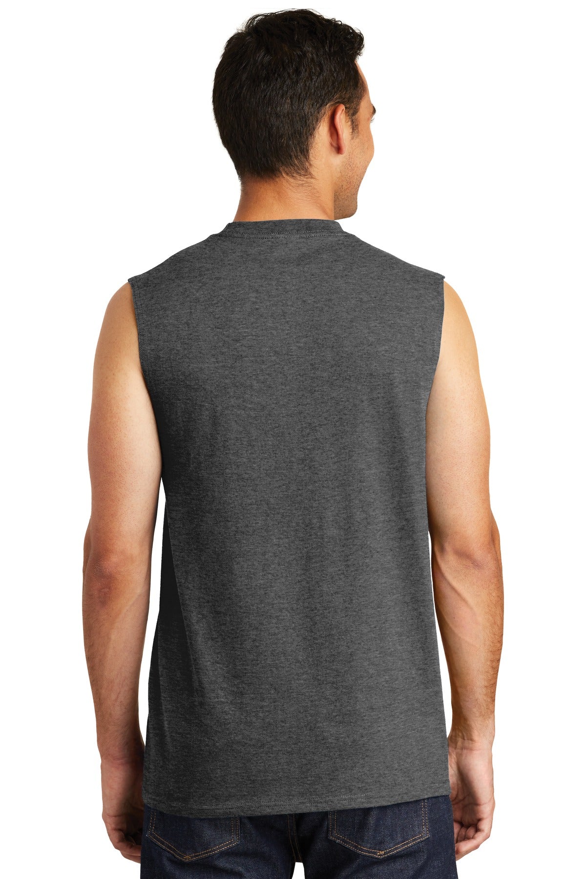 Custom Embroidered Port & Company Core Cotton Sleeveless Tee. PC54SL,Dark Heather Grey