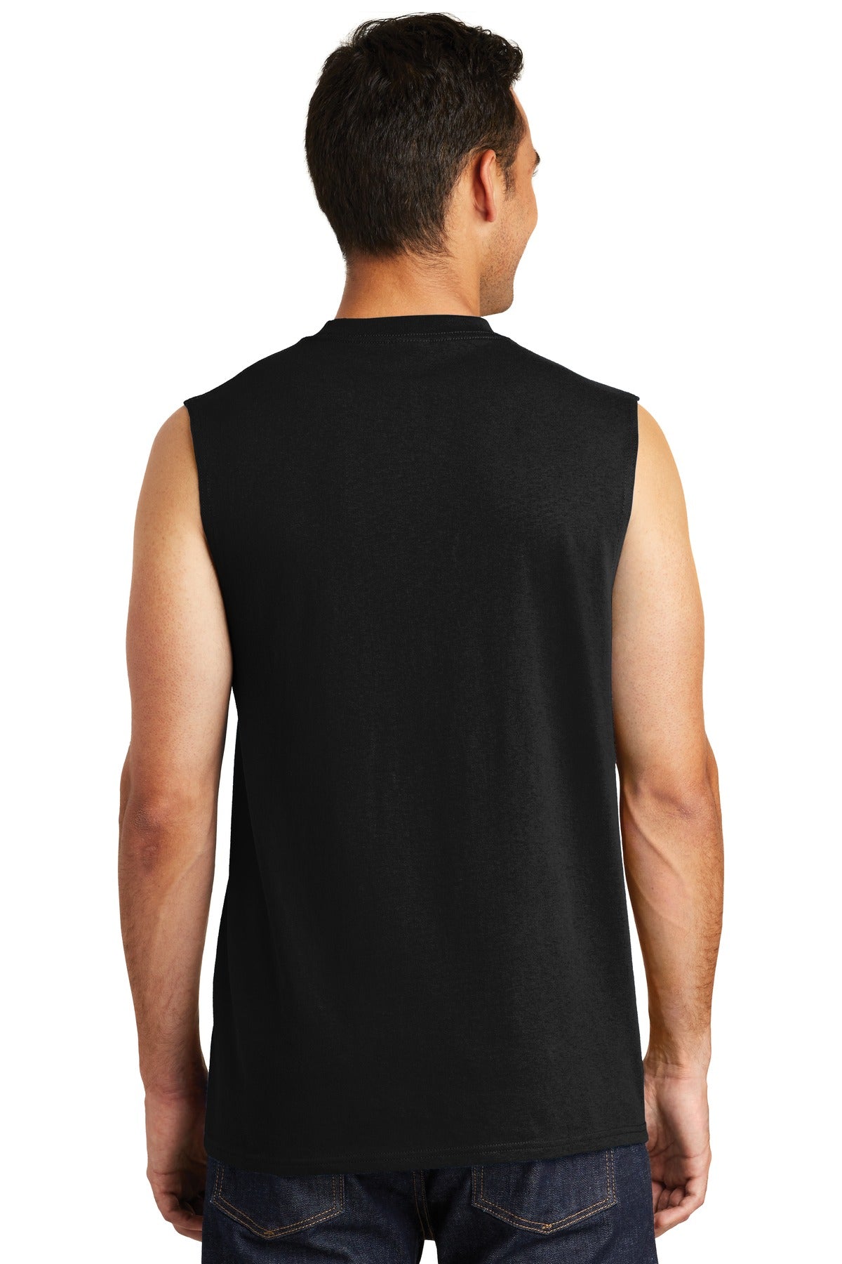 Custom Embroidered Port & Company Core Cotton Sleeveless Tee. PC54SL,Jet Black