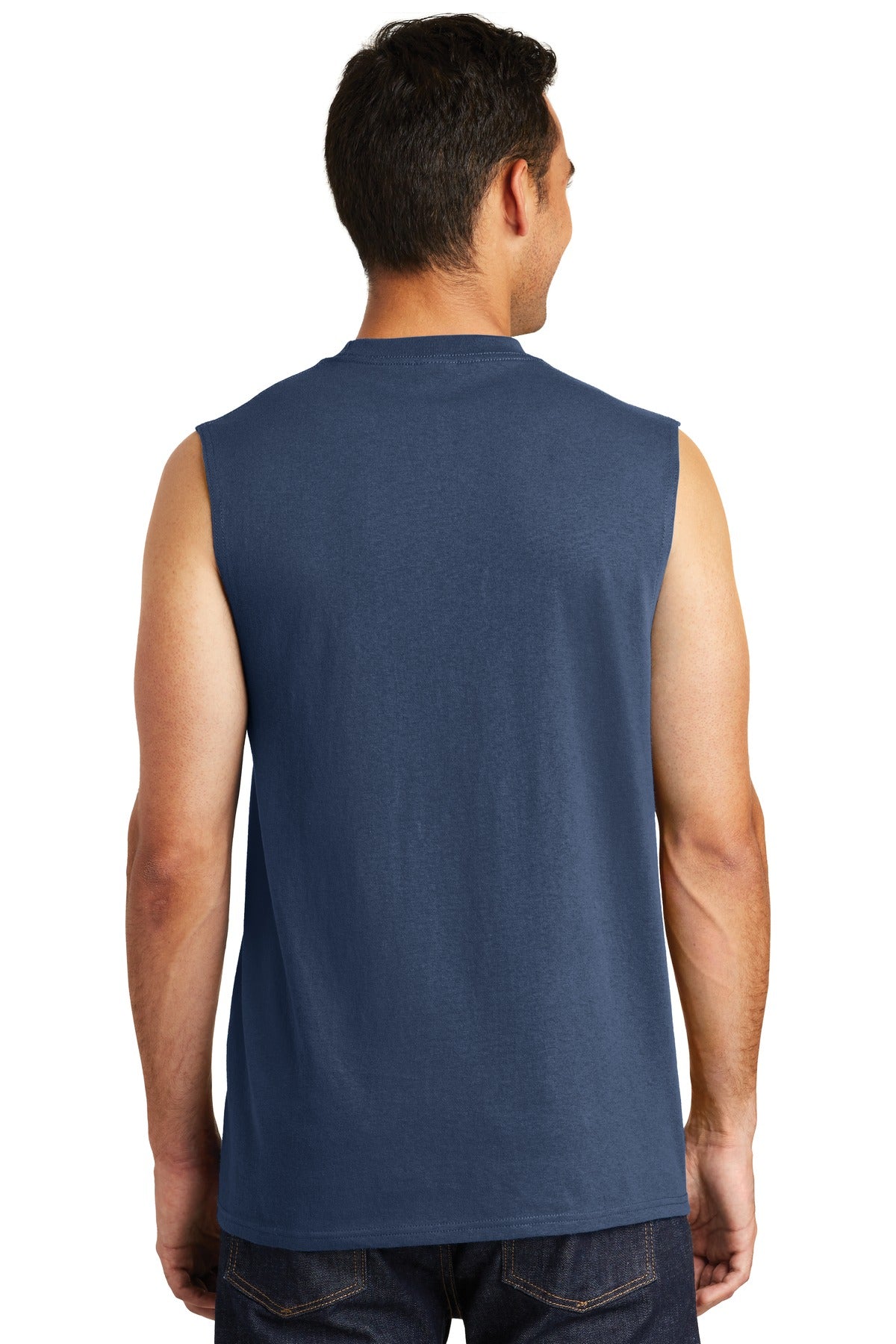 Custom Embroidered Port & Company Core Cotton Sleeveless Tee. PC54SL,Navy