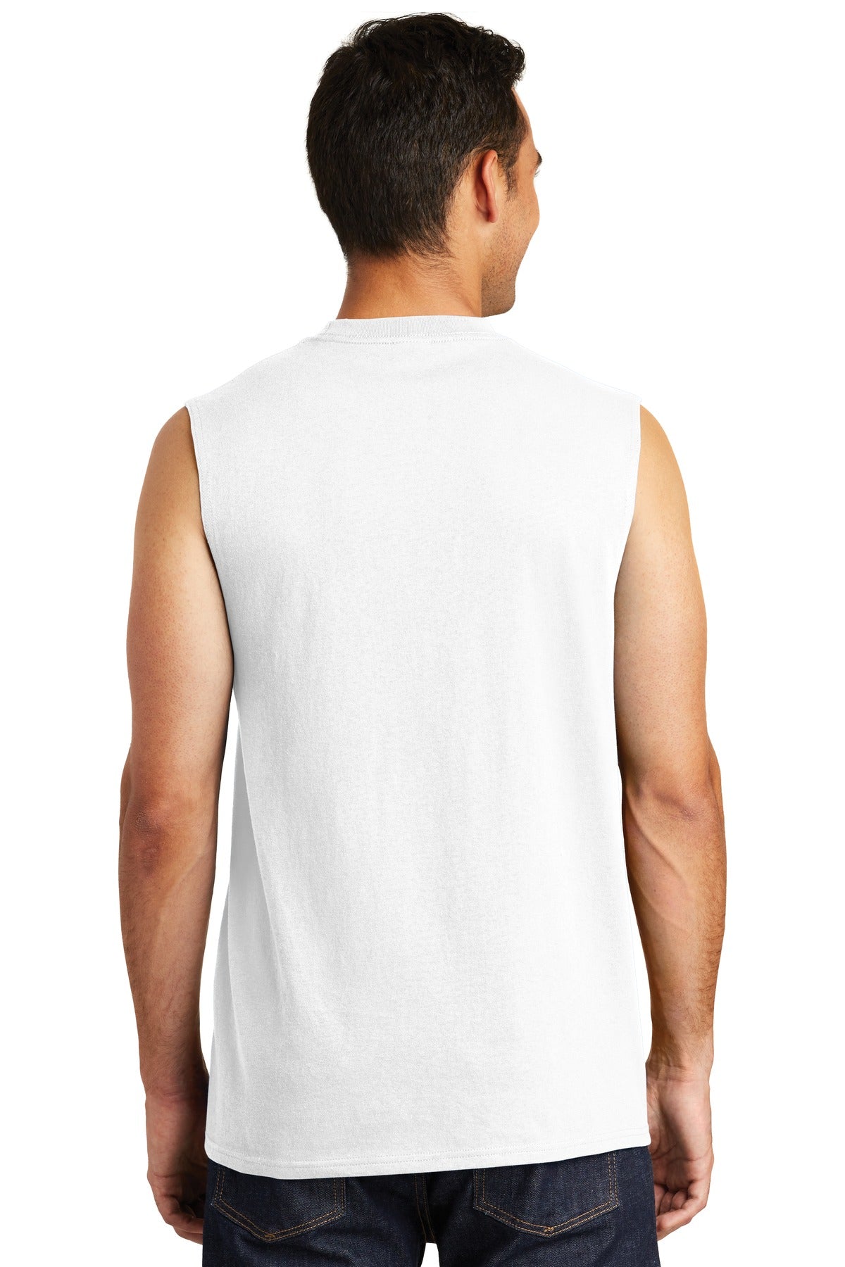 Custom Embroidered Port & Company Core Cotton Sleeveless Tee. PC54SL,White