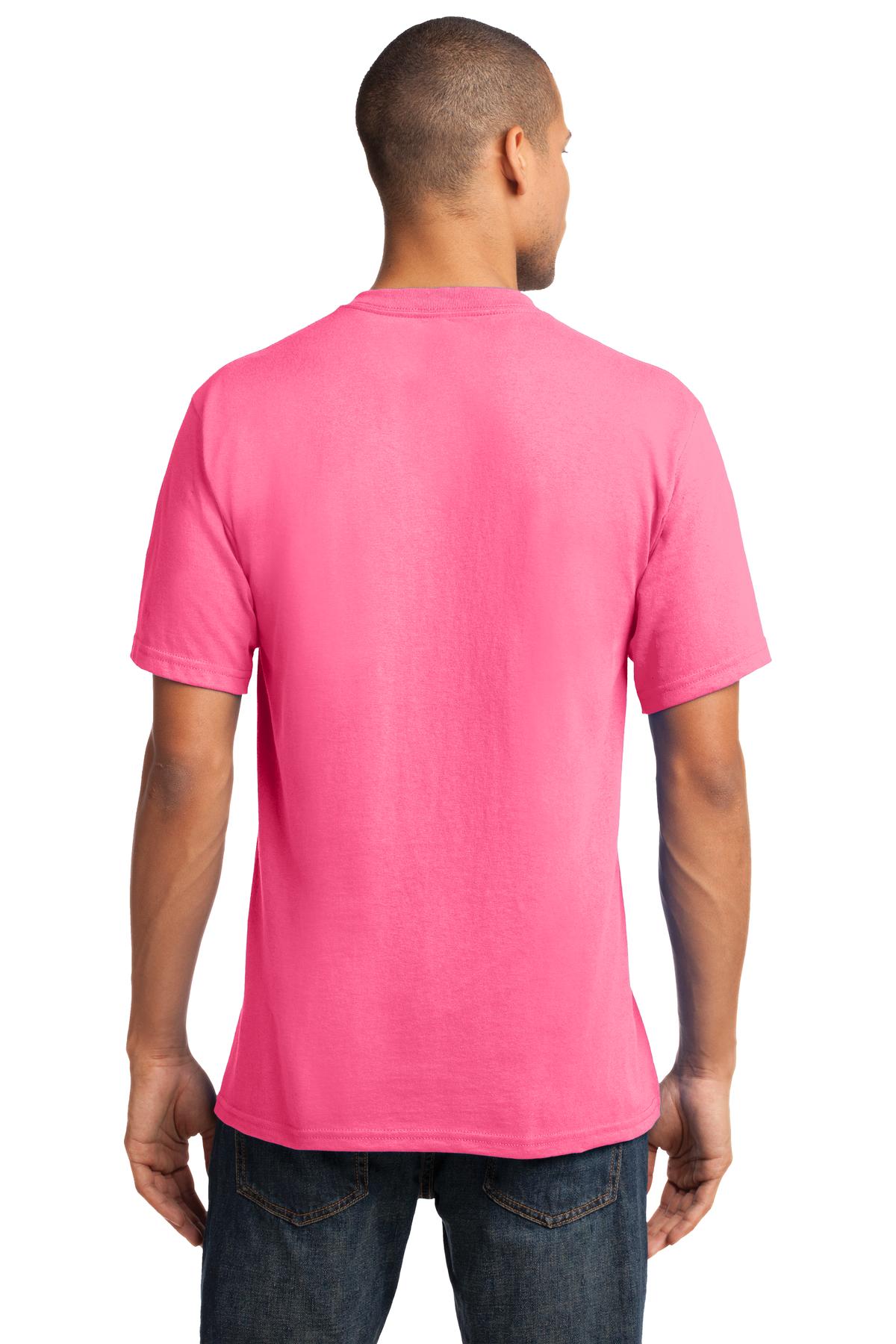 Custom Embroidered Port & Company Core Cotton V-Neck Tee. PC54V,Neon Pink