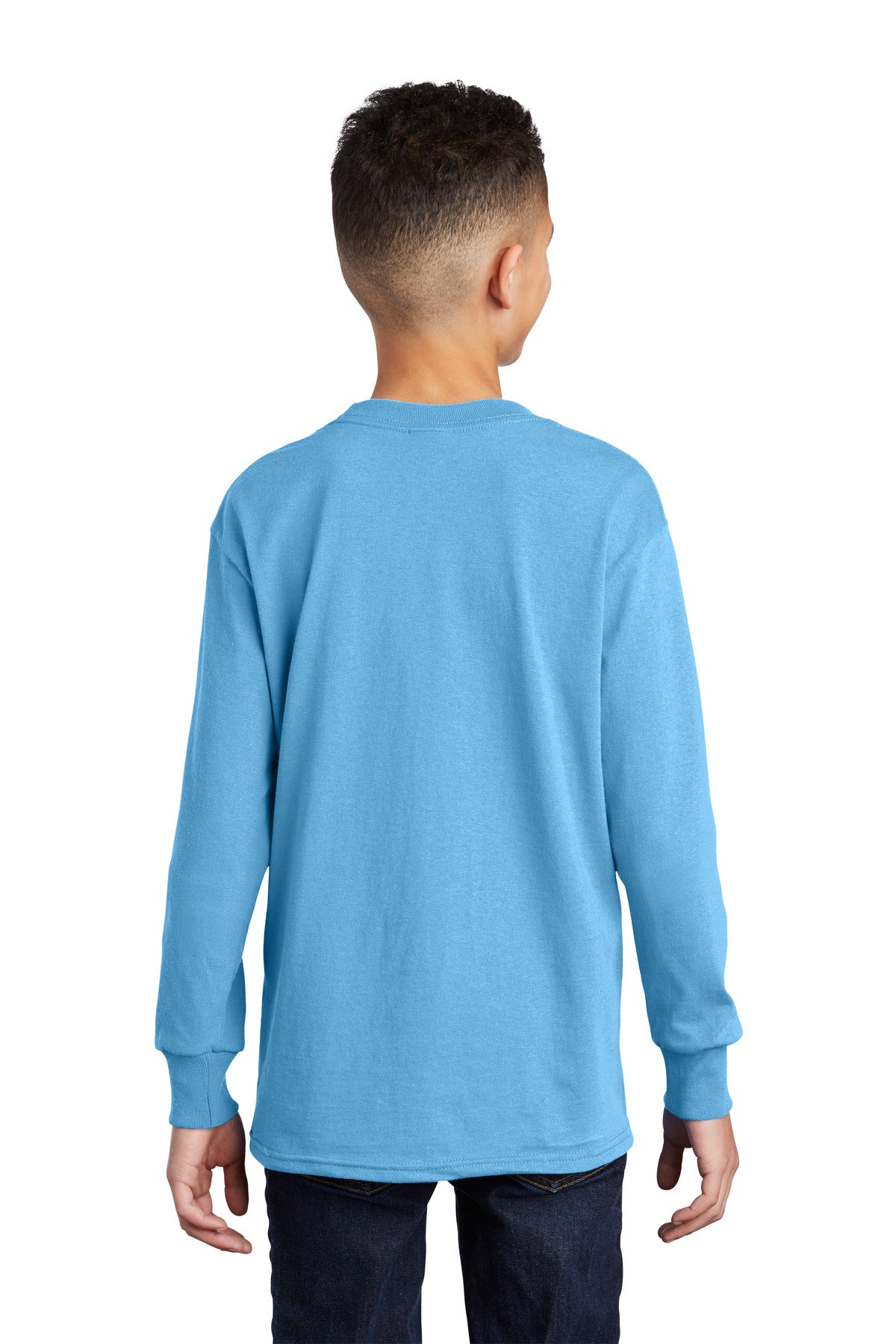 Custom Embroidered Port & Company Youth Long Sleeve Core Cotton Tee. PC54YLS,Aquatic Blue