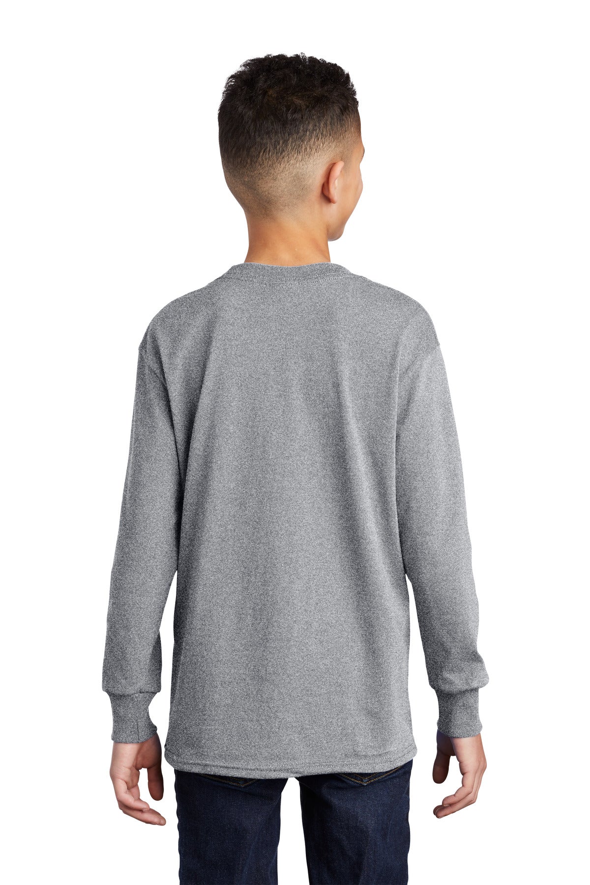 Custom Embroidered Port & Company Youth Long Sleeve Core Cotton Tee. PC54YLS,Athletic Heather