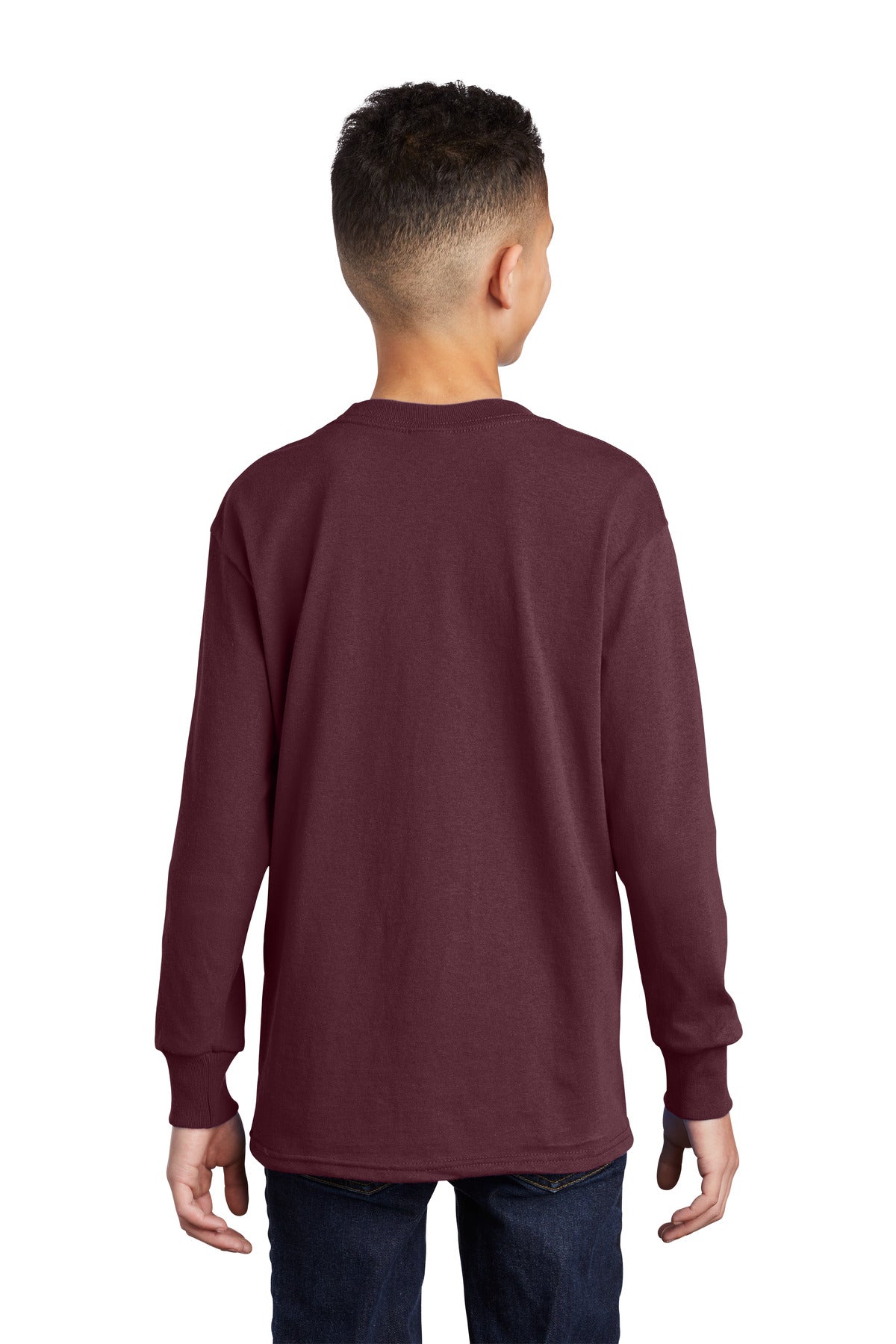 Custom Embroidered Port & Company Youth Long Sleeve Core Cotton Tee. PC54YLS,Athletic Maroon