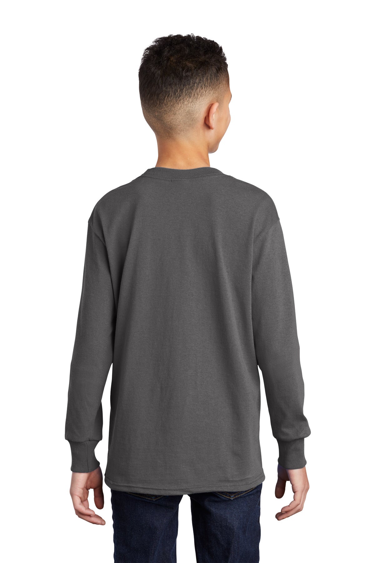 Custom Embroidered Port & Company Youth Long Sleeve Core Cotton Tee. PC54YLS,Charcoal