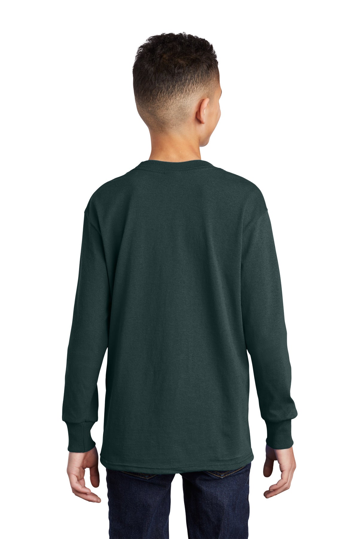 Custom Embroidered Port & Company Youth Long Sleeve Core Cotton Tee. PC54YLS,Dark Green