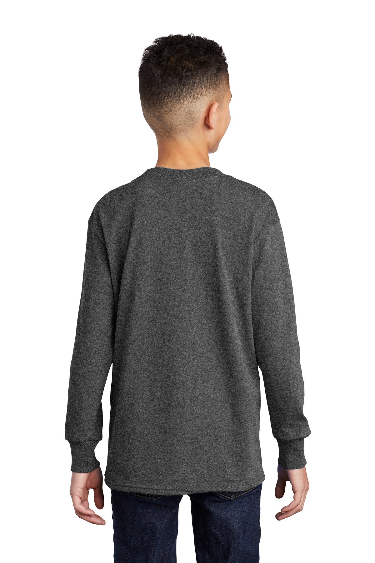 Custom Embroidered Port & Company Youth Long Sleeve Core Cotton Tee. PC54YLS,Dark Heather Grey