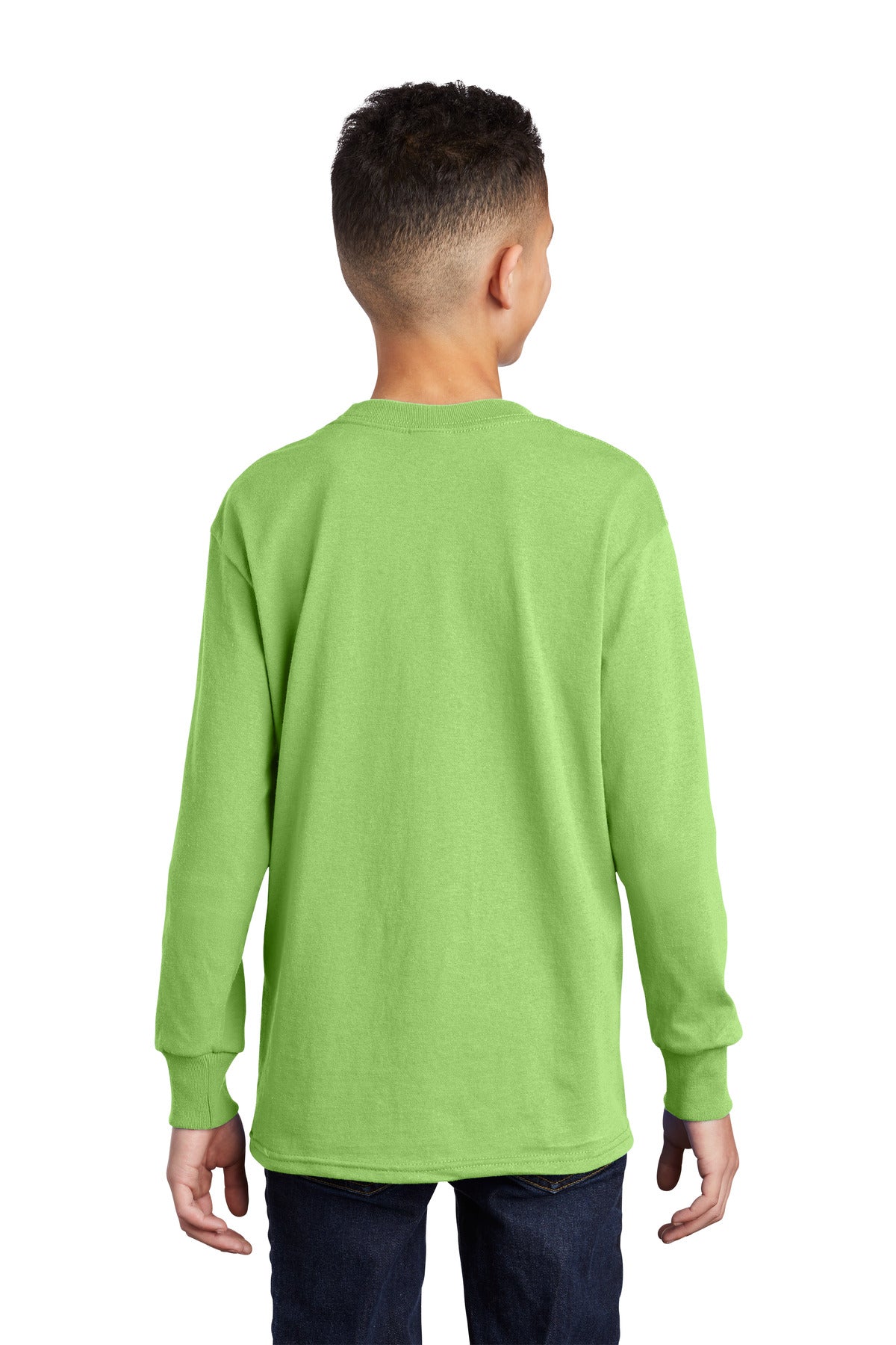 Custom Embroidered Port & Company Youth Long Sleeve Core Cotton Tee. PC54YLS,Lime