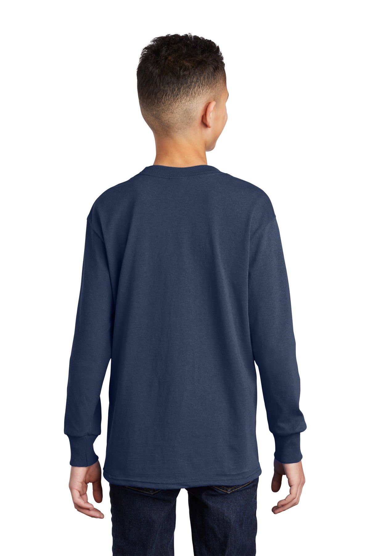 Custom Embroidered Port & Company Youth Long Sleeve Core Cotton Tee. PC54YLS,Navy