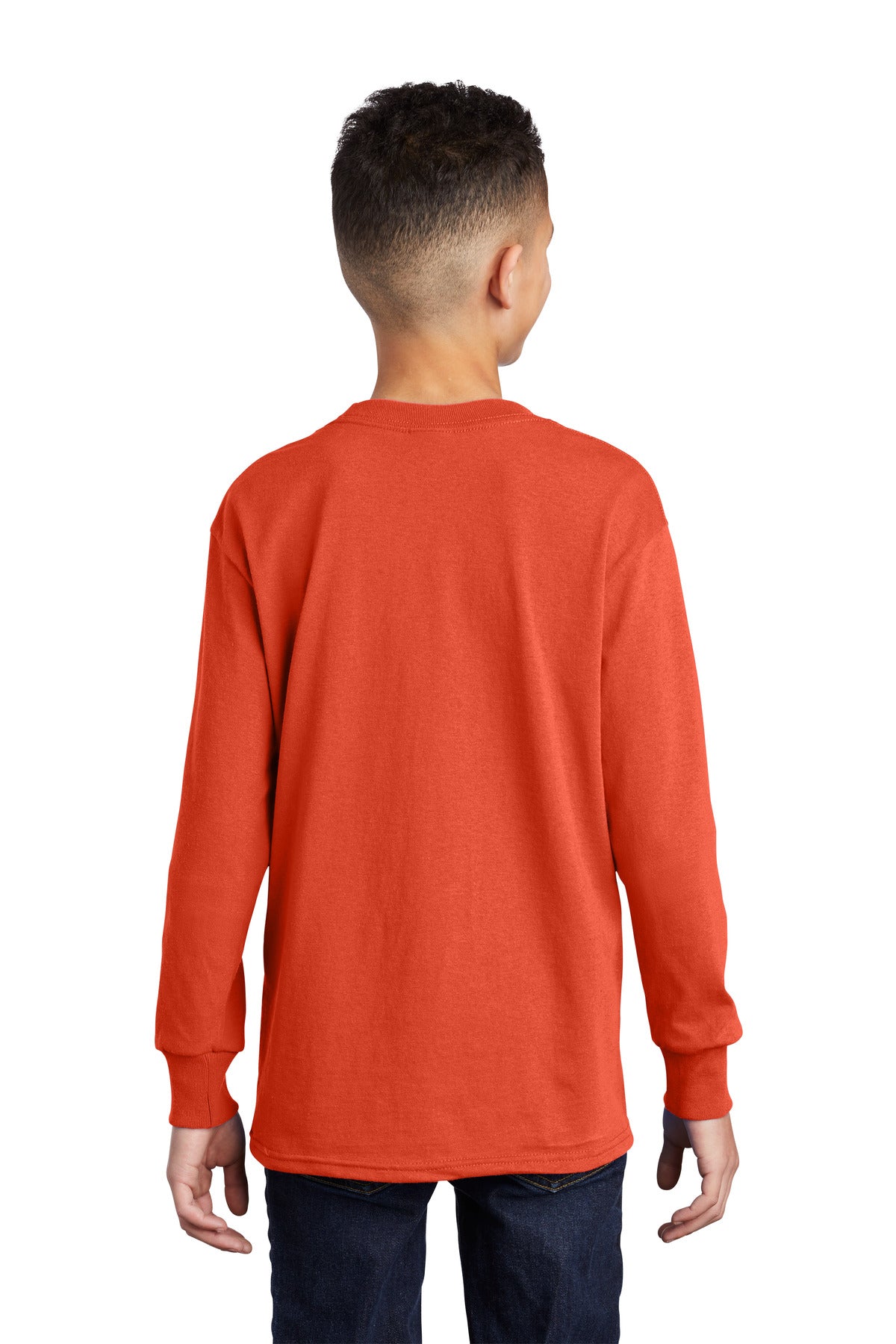 Custom Embroidered Port & Company Youth Long Sleeve Core Cotton Tee. PC54YLS,Orange