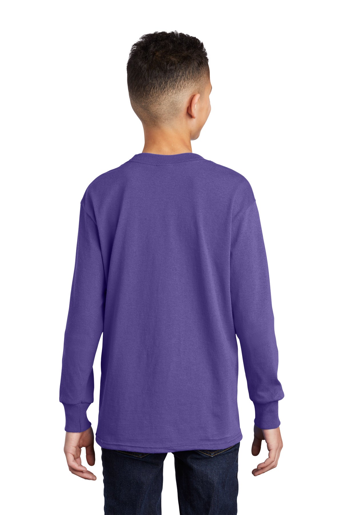 Custom Embroidered Port & Company Youth Long Sleeve Core Cotton Tee. PC54YLS,Purple