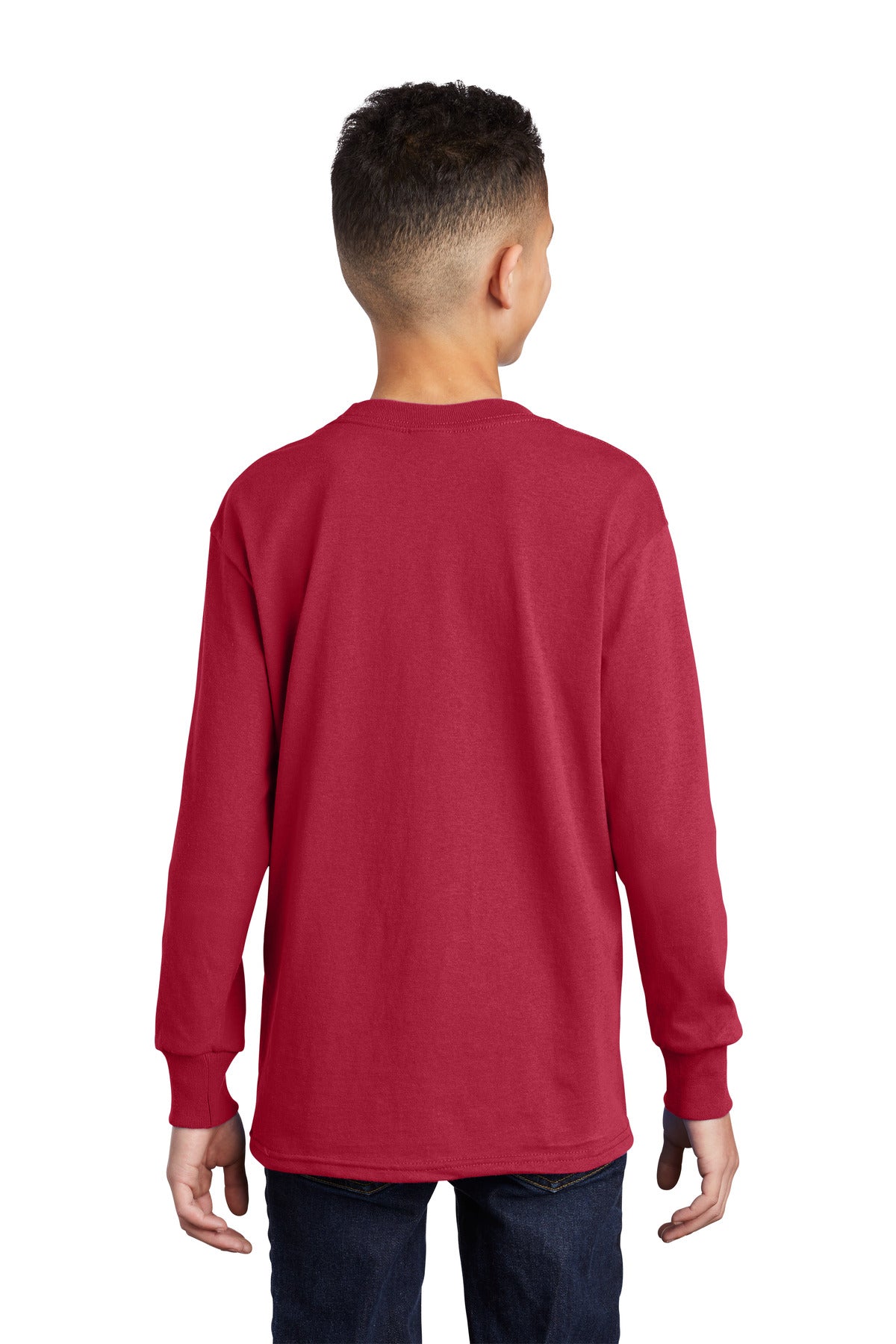 Custom Embroidered Port & Company Youth Long Sleeve Core Cotton Tee. PC54YLS,Red
