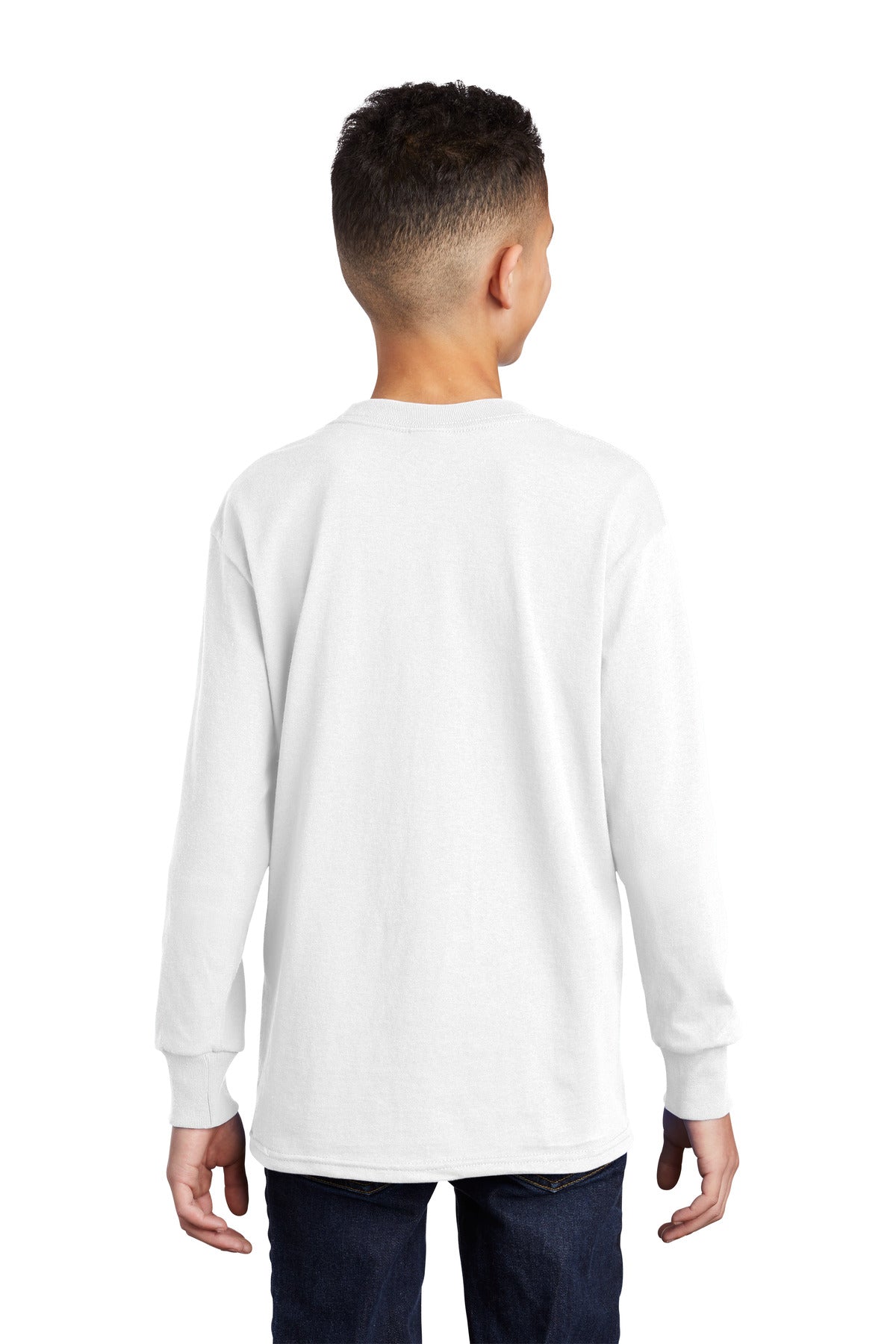 Custom Embroidered Port & Company Youth Long Sleeve Core Cotton Tee. PC54YLS,White