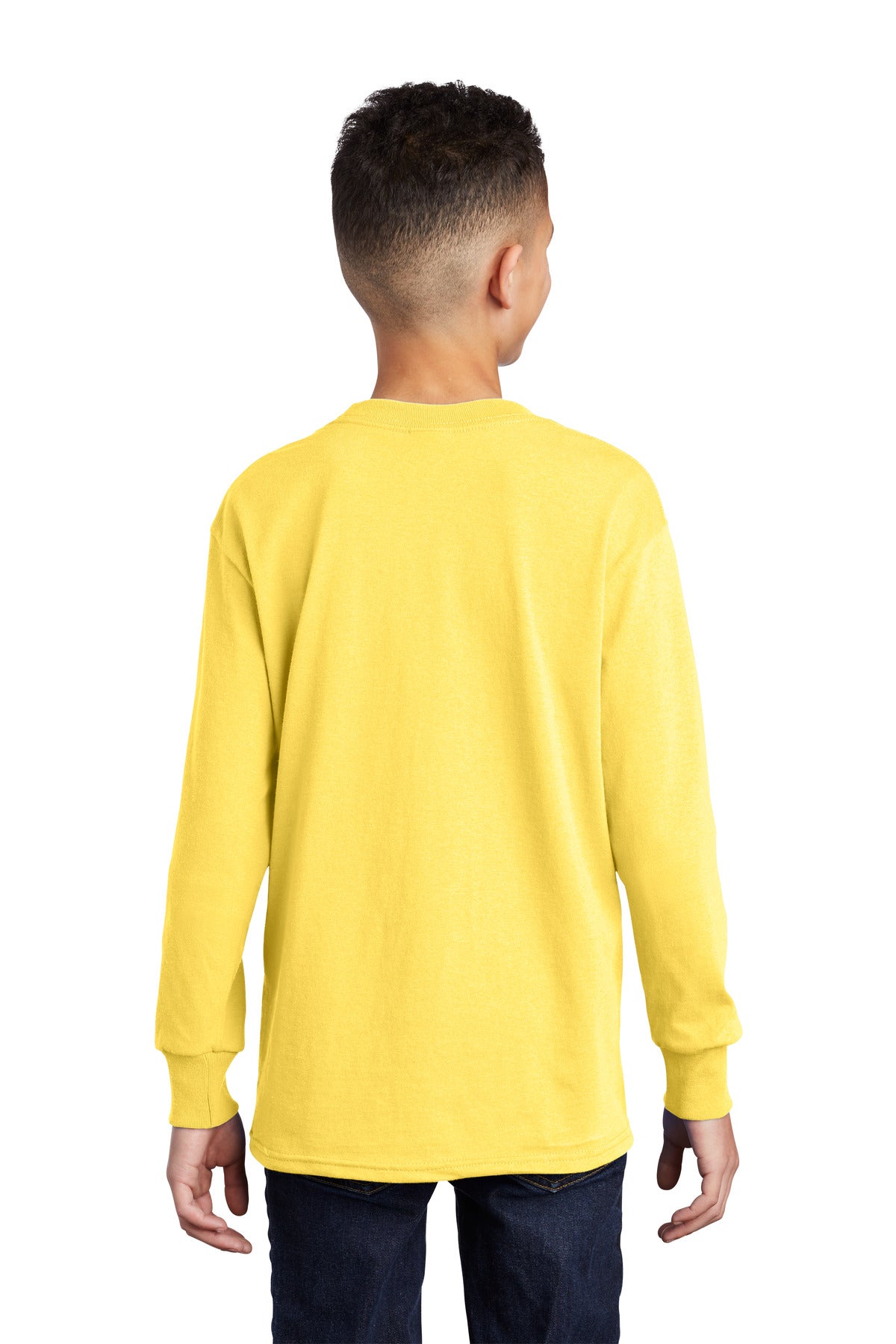 Custom Embroidered Port & Company Youth Long Sleeve Core Cotton Tee. PC54YLS,Yellow