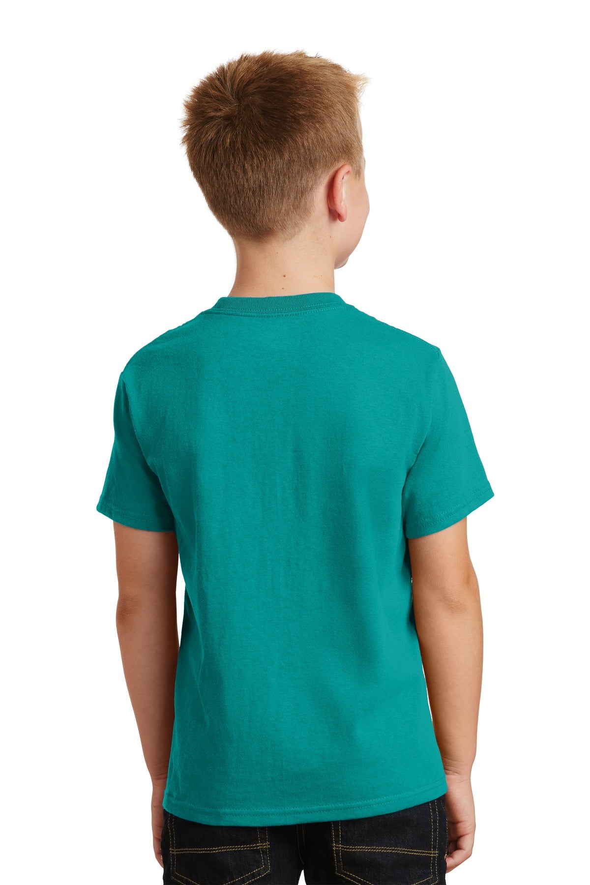 Custom Embroidered Port & Company - Youth Core Cotton Tee. PC54Y,Bright Aqua